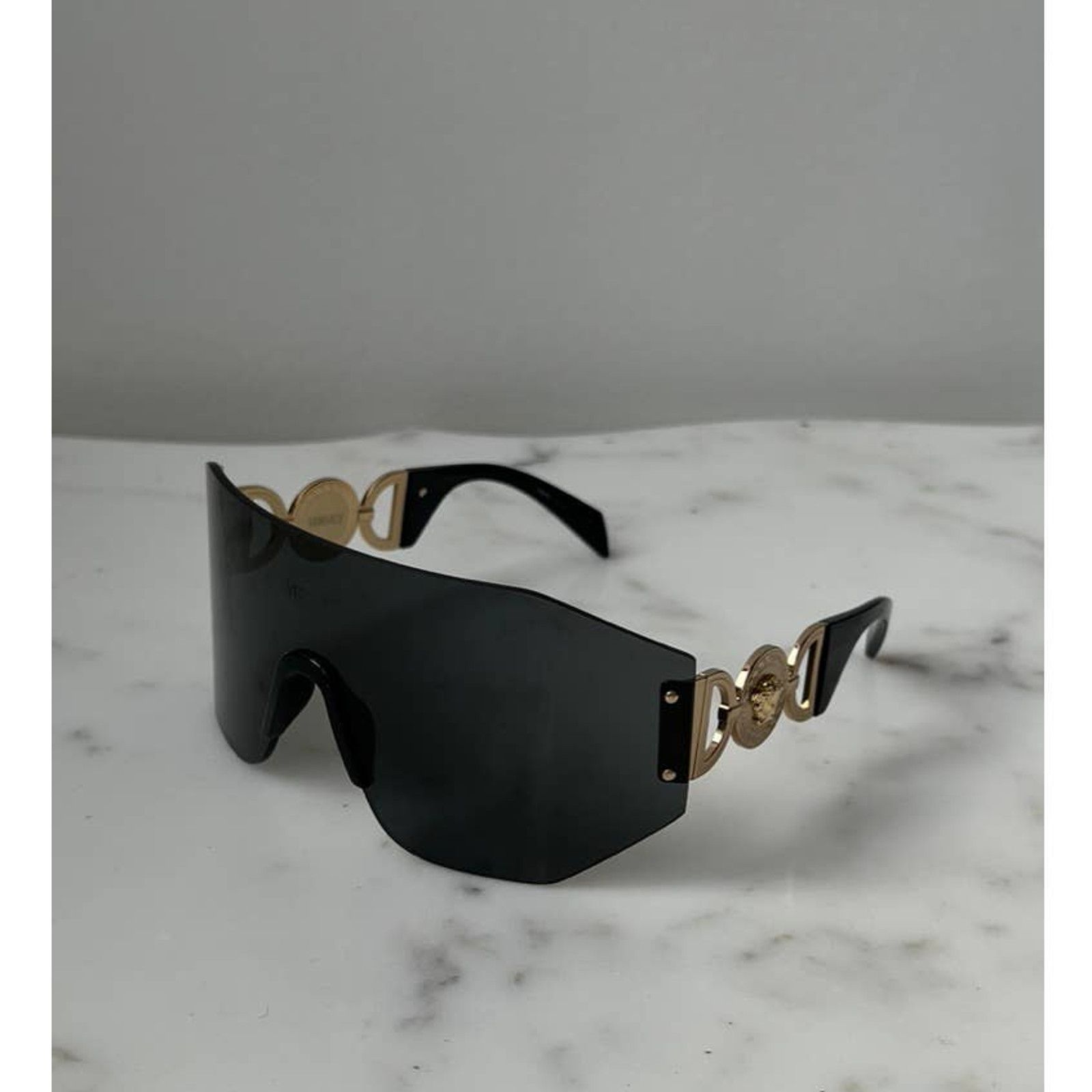 image of New Versace Ve2258 Mask Shield Sunglasses In Black, Men's