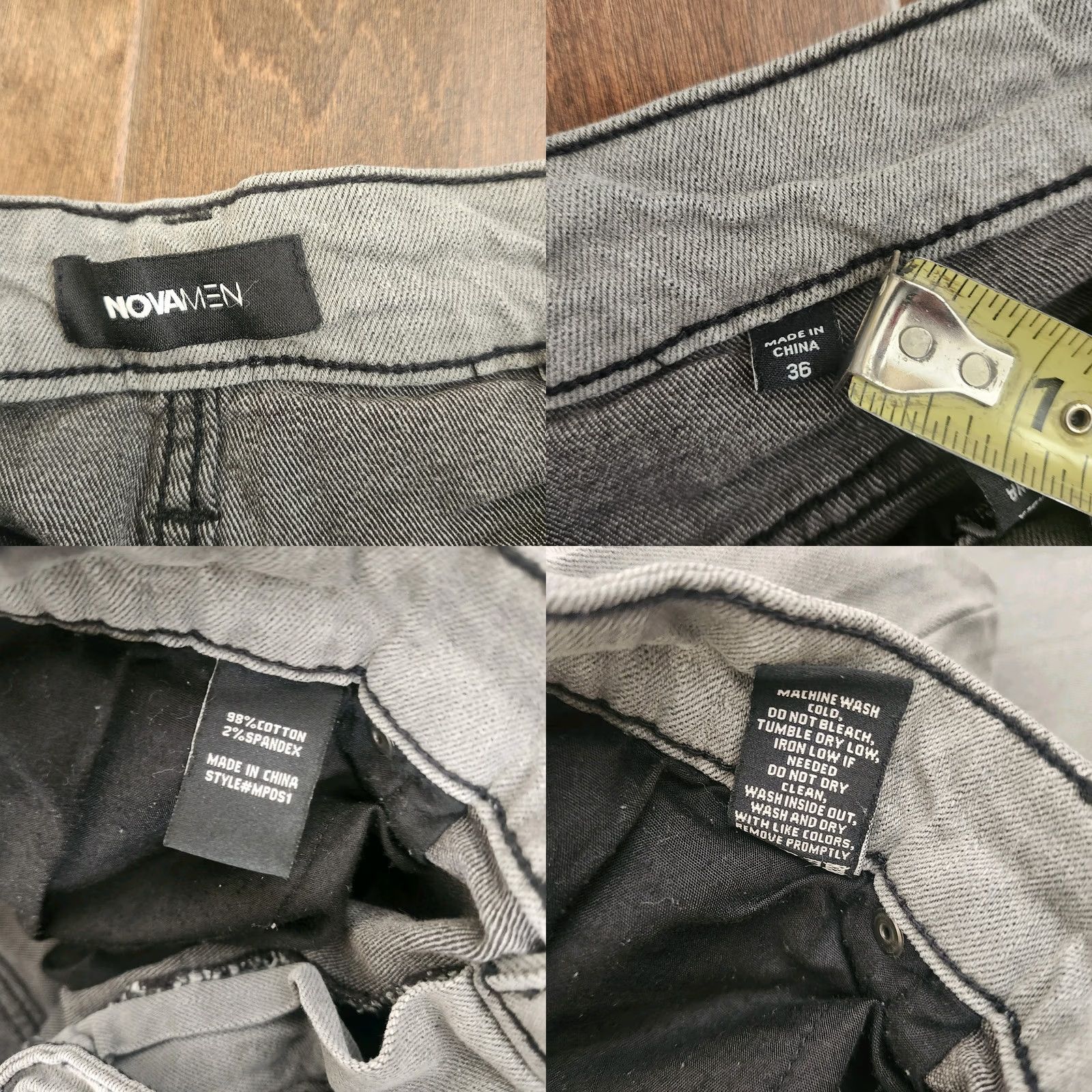 Denime NOVAMEN Gray Slim Fit Jeans Mens Size 36 Denim Pants City 5-Pocket Zip Button Inseam 30 Fall Spring Summer Regular Mens Size US 36 / EU 52 - 9 Thumbnail