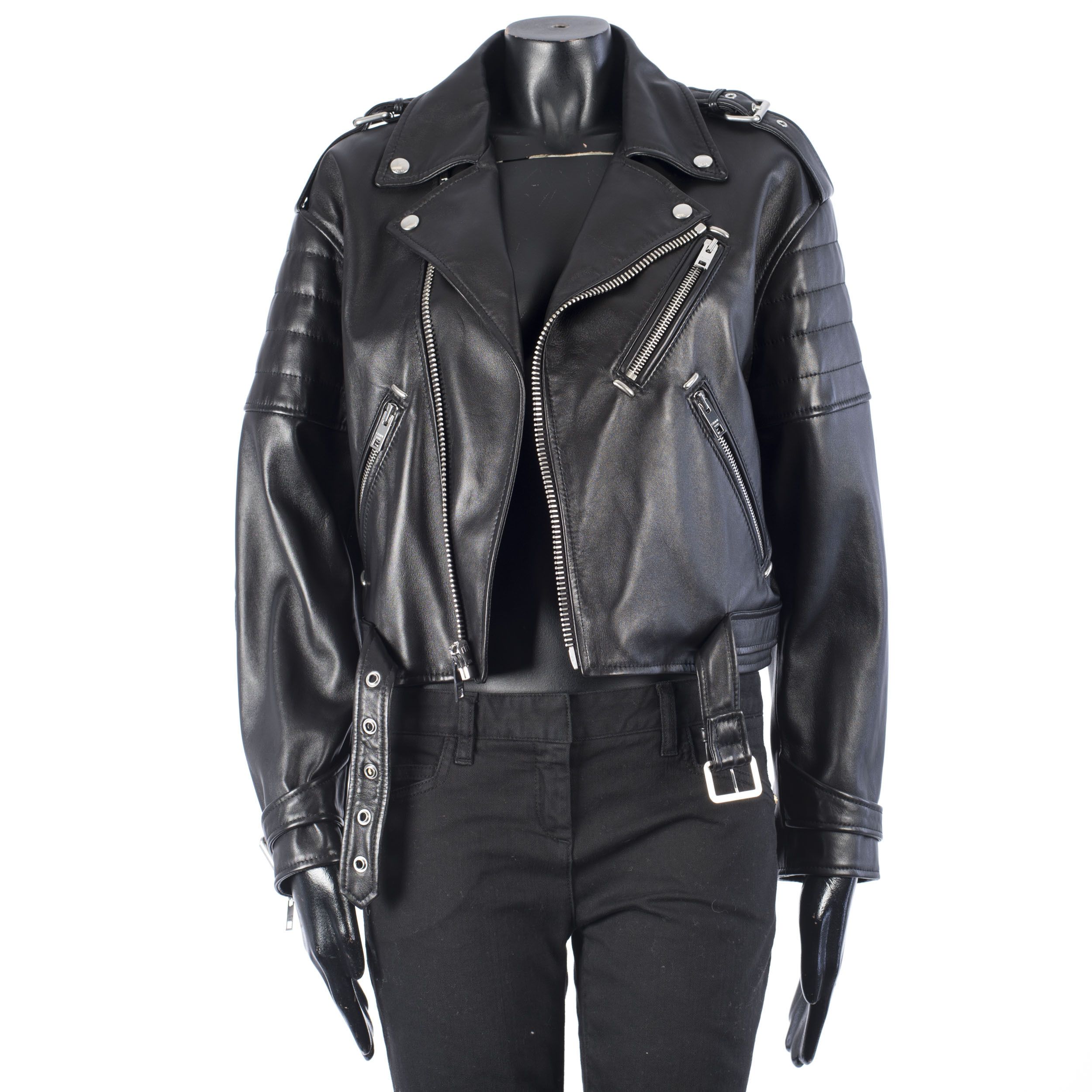 Celine Black Biker Jacket In Lambskin Leather With Padded Sleeves Size L / US 10 / IT 46 - 2 Thumbnail