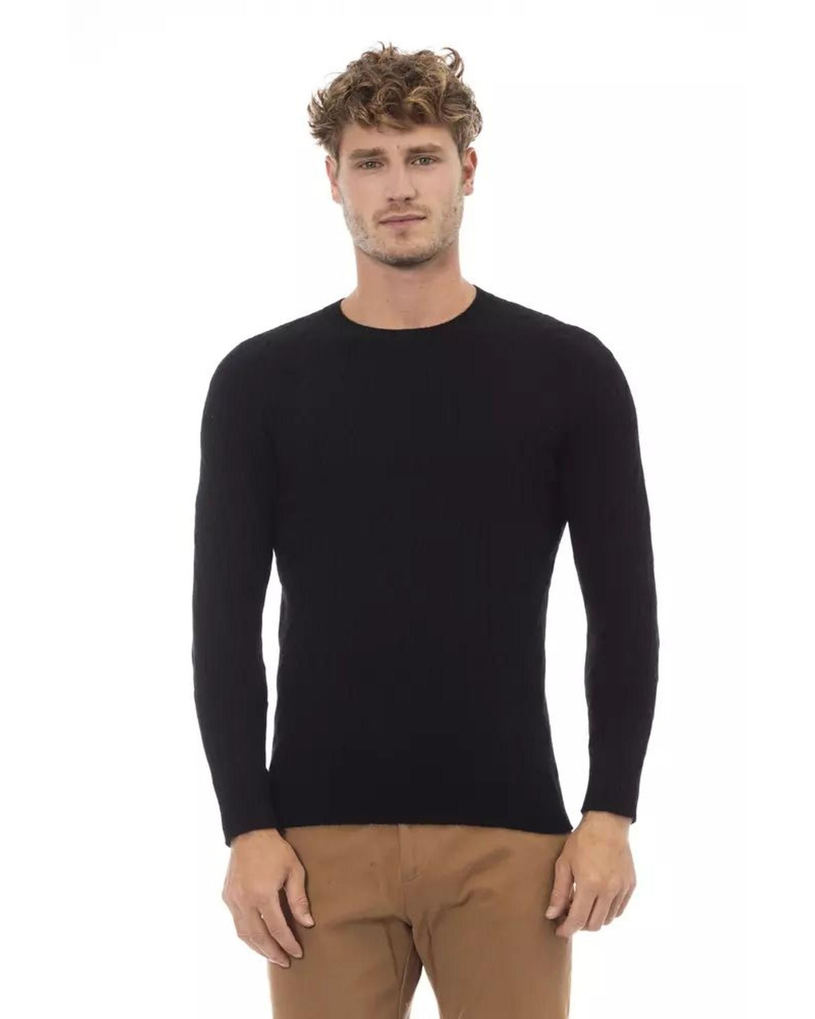 image of Alpha Studio Viscose Crewneck Sweater in Black, Men's (Size XL)