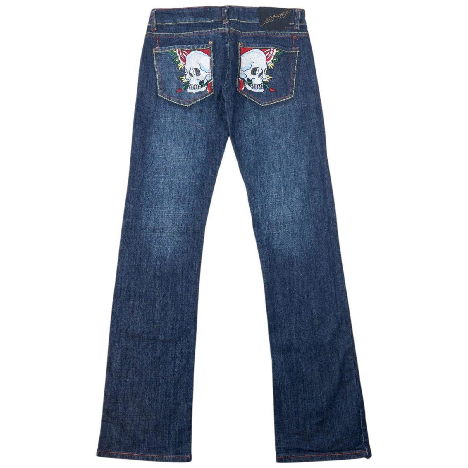 Ed Hardy Vintage 2000s Ed Hardy Skull Low Rise Denim Jeans Size W31 Size 31" - 2 Thumbnail