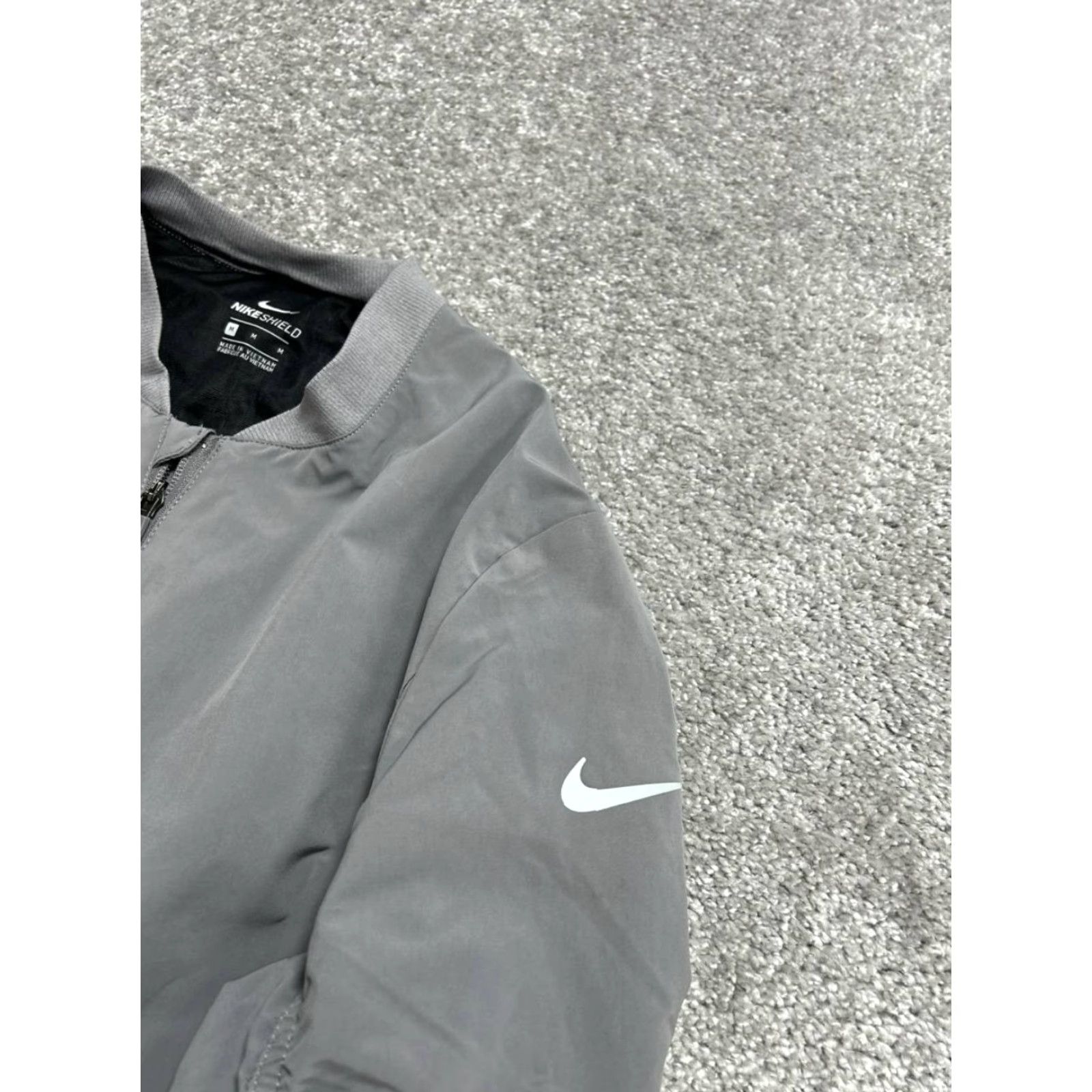 Nike Nike Shield Bomber Jacket Womens Medium Gray Swoosh Logo Ruched Sleeve Full Zip Size M / US 6-8 / IT 42-44 - 6 Thumbnail
