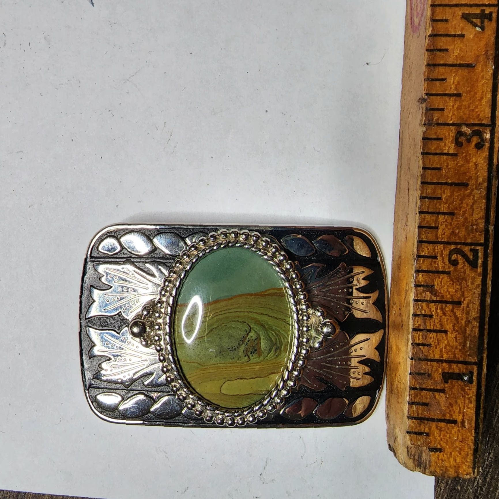 Vintage VINTAGE Western Silver Belt Buckle Picture Rock Round Stone Center Natural Theme Unisex Size ONE SIZE - 4 Thumbnail