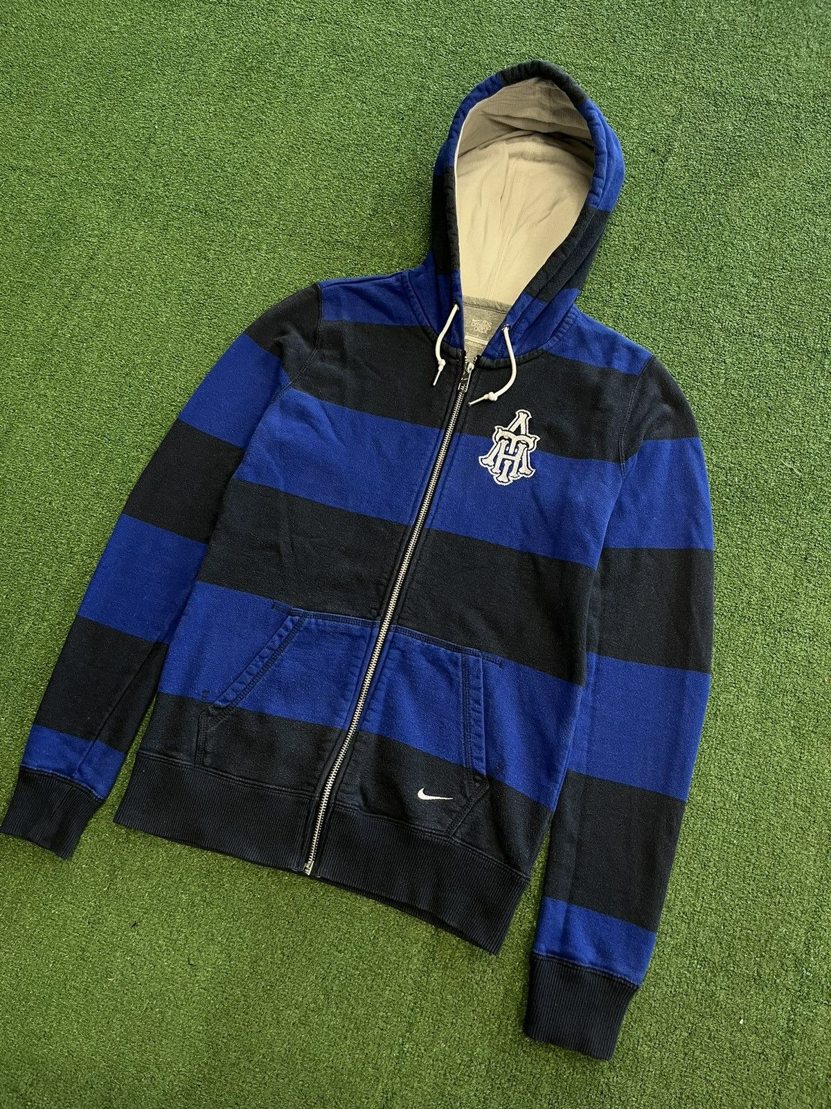 Nike × Vintage Vintage Y2K Nike Athletic Swoosh Striped Zip Hoodie Size US XS / EU 42 / 0 - 2 Thumbnail