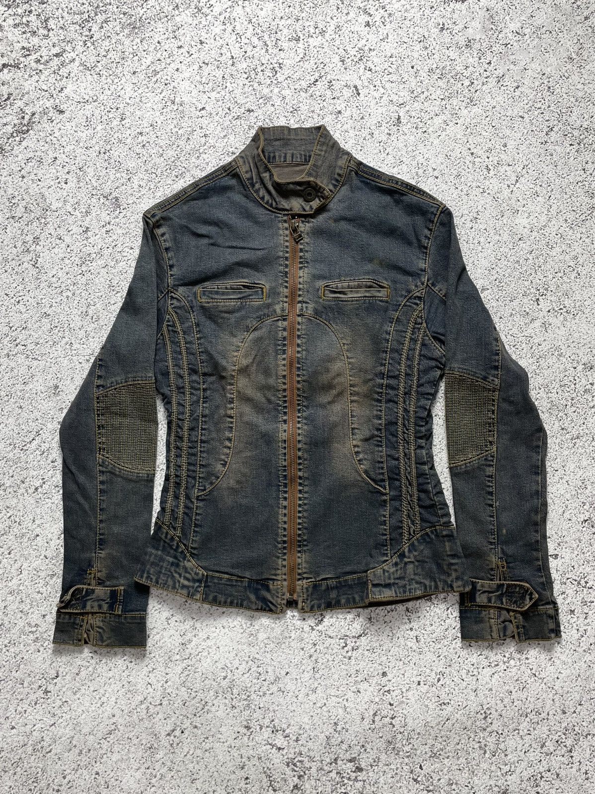 If Six Was Nine 2000s Emba - Apocalypse Mud Wash Denim Jacket Bikers Style Size S / US 4 / IT 40 - 1 Thumbnail