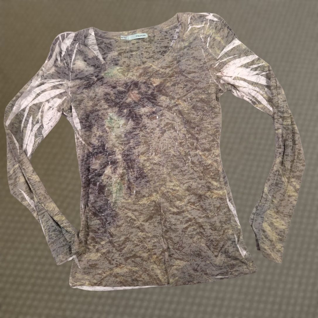 Vintage Maurices Shirt Womens Medium Green Floral Glitter Sheer Scoop Neck Tee Top Size M / US 6-8 / IT 42-44 - 1 Thumbnail