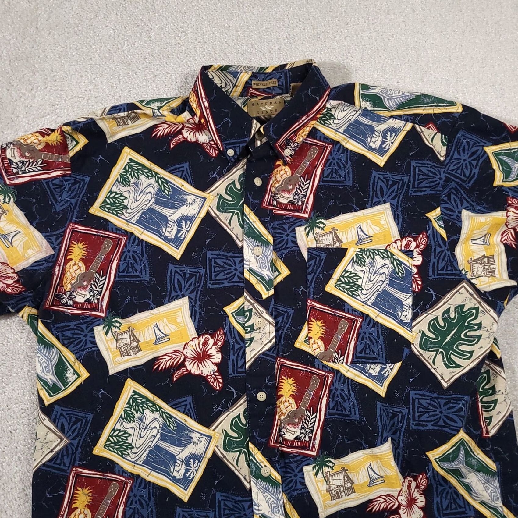 Vintage Natural Issue Hawaiian Shirt Wrinkle Free Button-Down Short Sleeve Mens Large Size US L / EU 52-54 / 3 - 3 Thumbnail