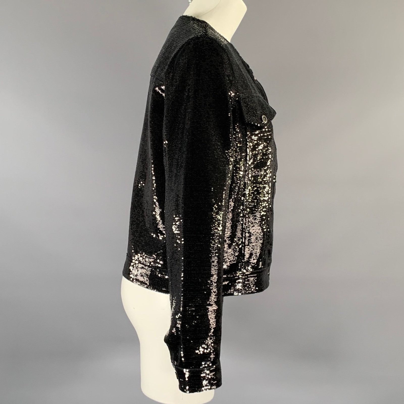 Neiman Marcus NEIMAN MARCUS M Black Polyethylene Sequined Snap Jacket Size M / US 6-8 / IT 42-44 - 3 Thumbnail