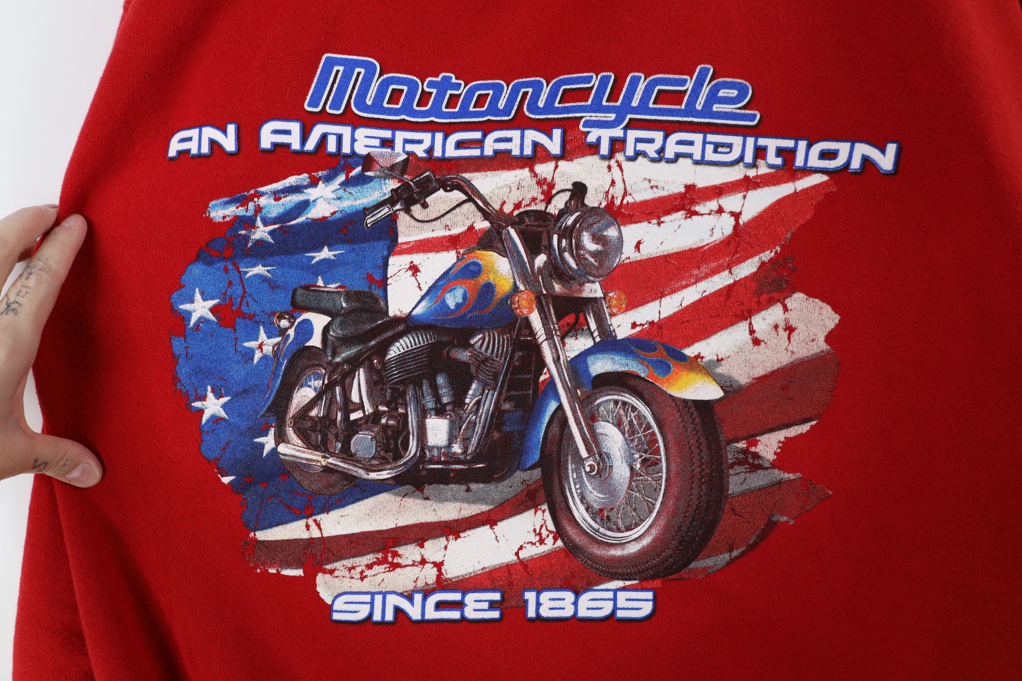 Vintage Vintage 90s Streetwear Motorcycle Flames USA Flag Sweatshirt Size US XL / EU 56 / 4 - 4 Thumbnail