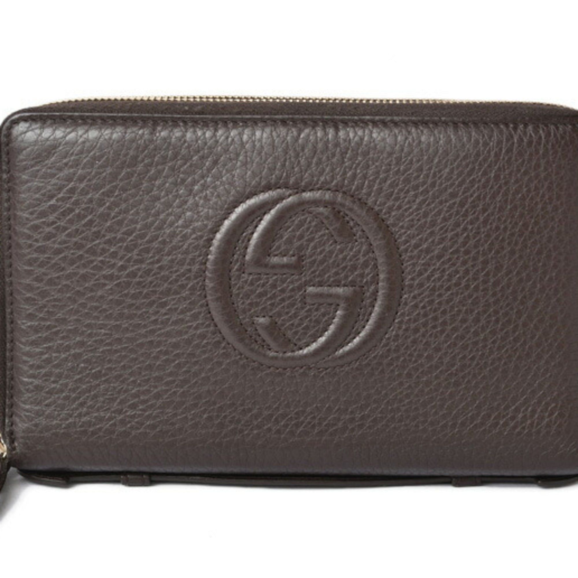 image of Gucci Travel Case Wallet Clutch Pouch Men's Multi Round Zipper Soho Dark Brown 336286 in Black