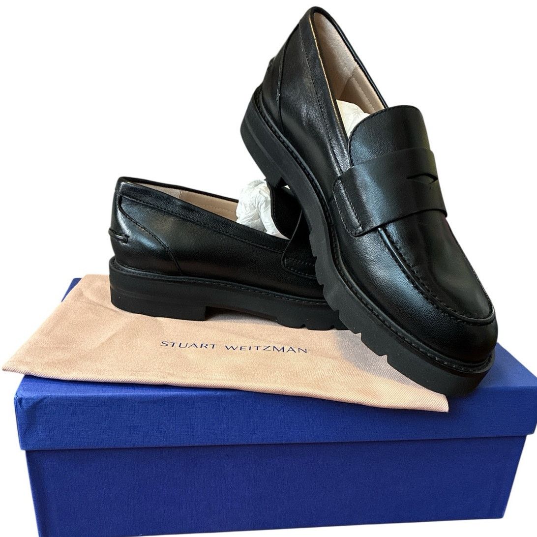 STUART WEITZMAN Parker Lift Loafer Black Leather Shoes 8 C