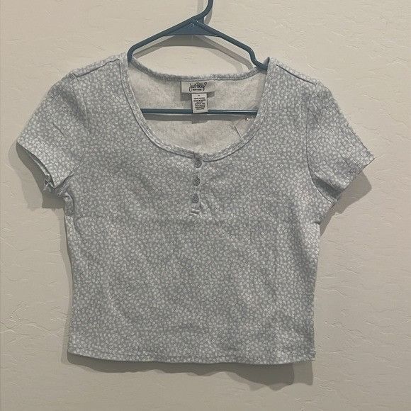 Other Just Polly Womens Floral Ribbed Crop Top White & Blue Short Size L / US 10 / IT 46 - 7 Thumbnail