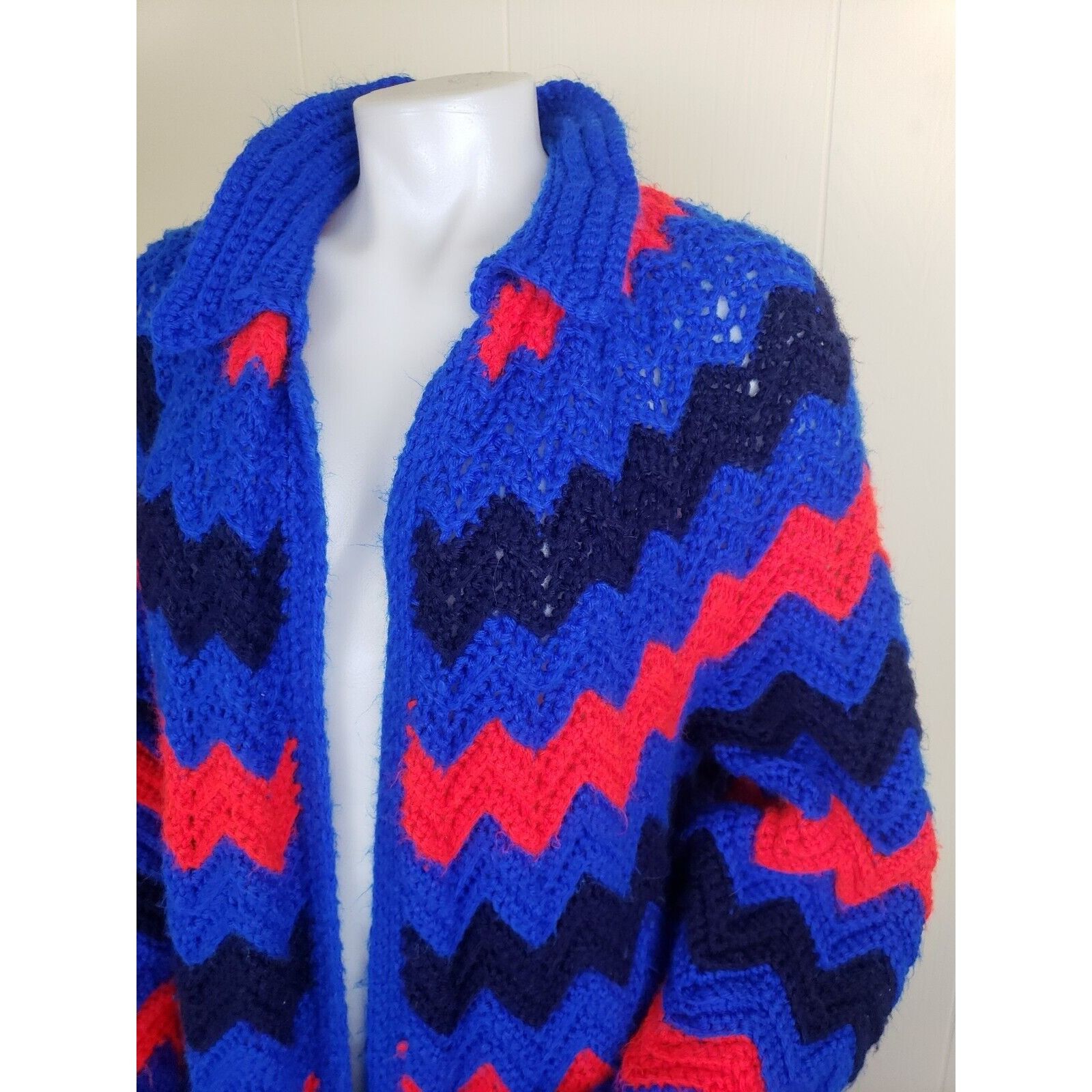 Handmade Crochet Granny Square Coat XL Cardigan Handmade Afghan Chevr Size XL / US 12-14 / IT 48-50 - 4 Thumbnail