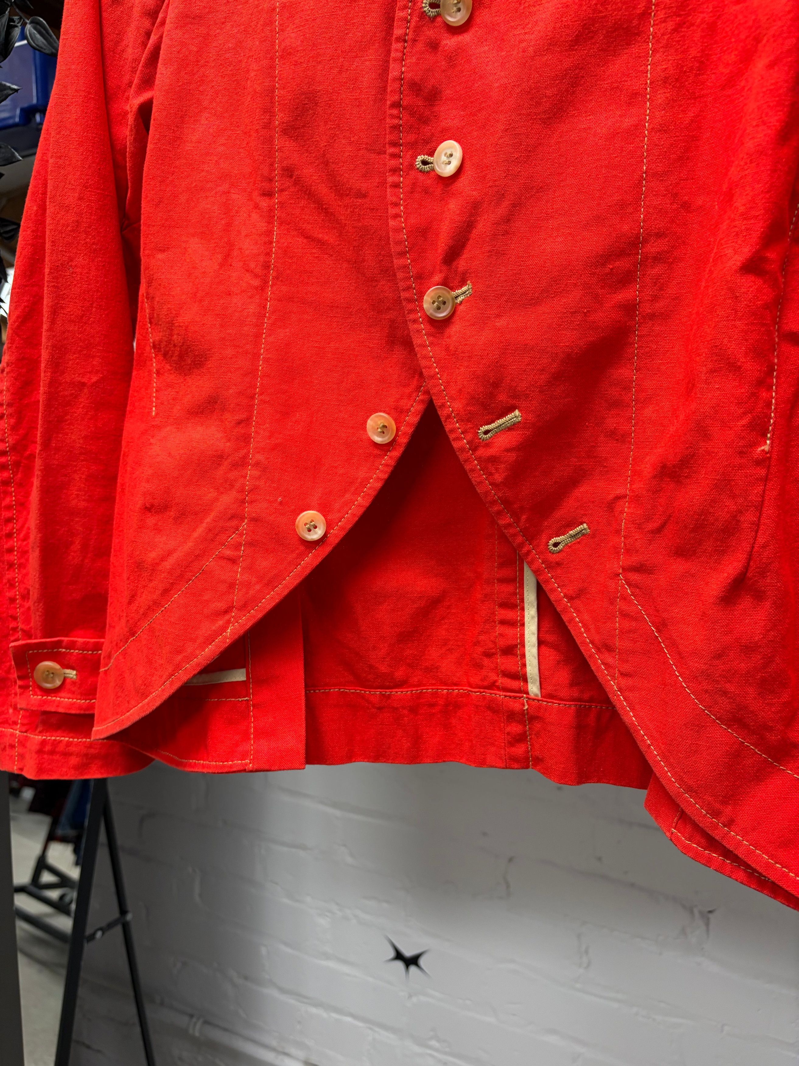 Yohji Yamamoto Vintage Yohji Yamamoto Y’s Red Cotton Curved Button Jacket Size S / US 4 / IT 40 - 2 Thumbnail