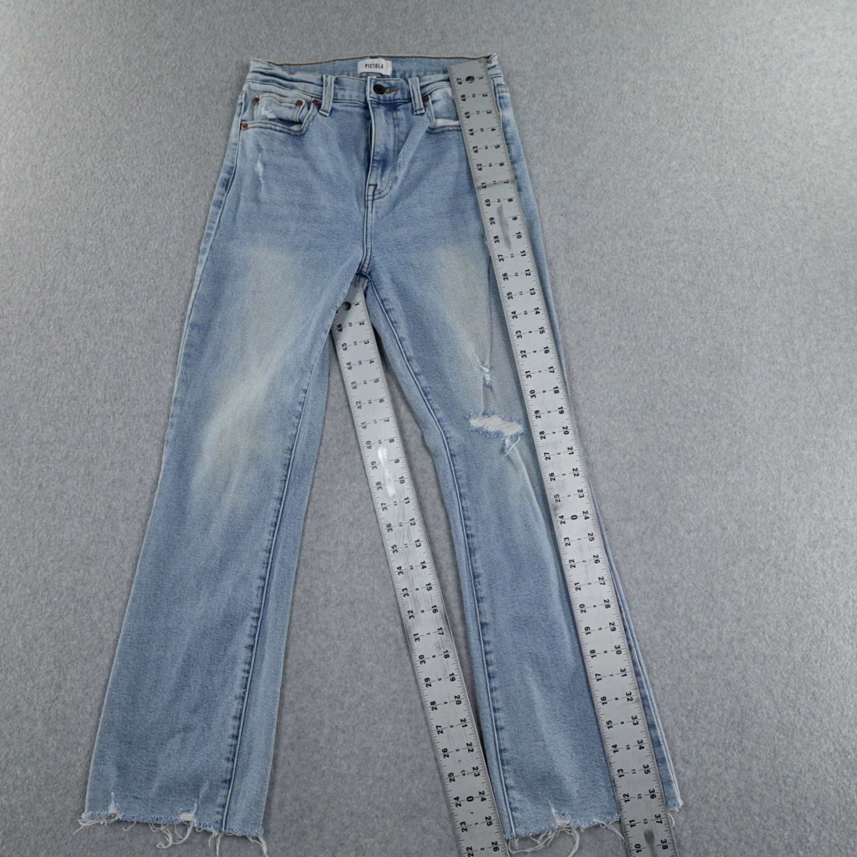 Pistola PISTOLA Jeans Womens 27 Light Wash Distressed 5-Pocket Denim Zipper Fly Straight Jeans Size 27" / US 4 / IT 40 - 3 Thumbnail
