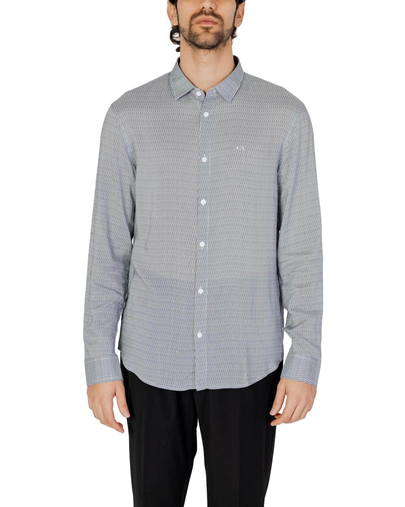 image of Armani Exchange Geometric Linen Button-Up Shirt in Black, Men's (Size Large)