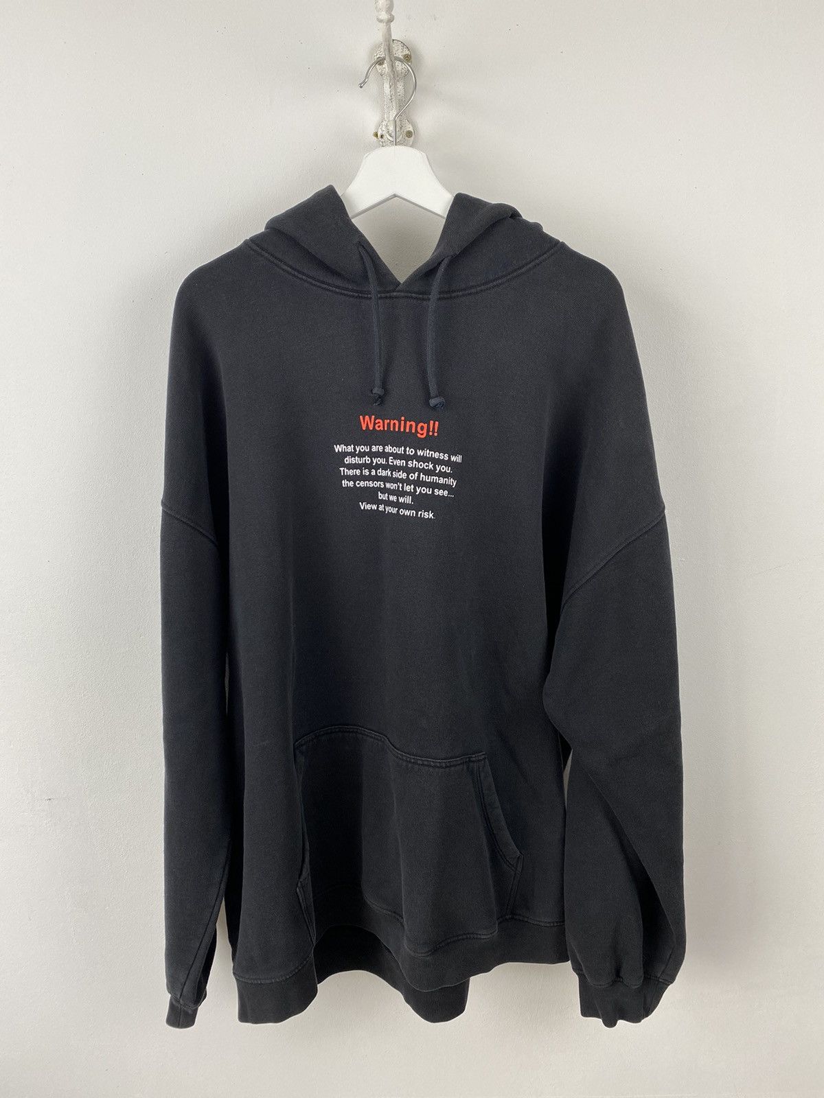 image of Vetements Warning Hoodie in Black, Men's (Size Medium)