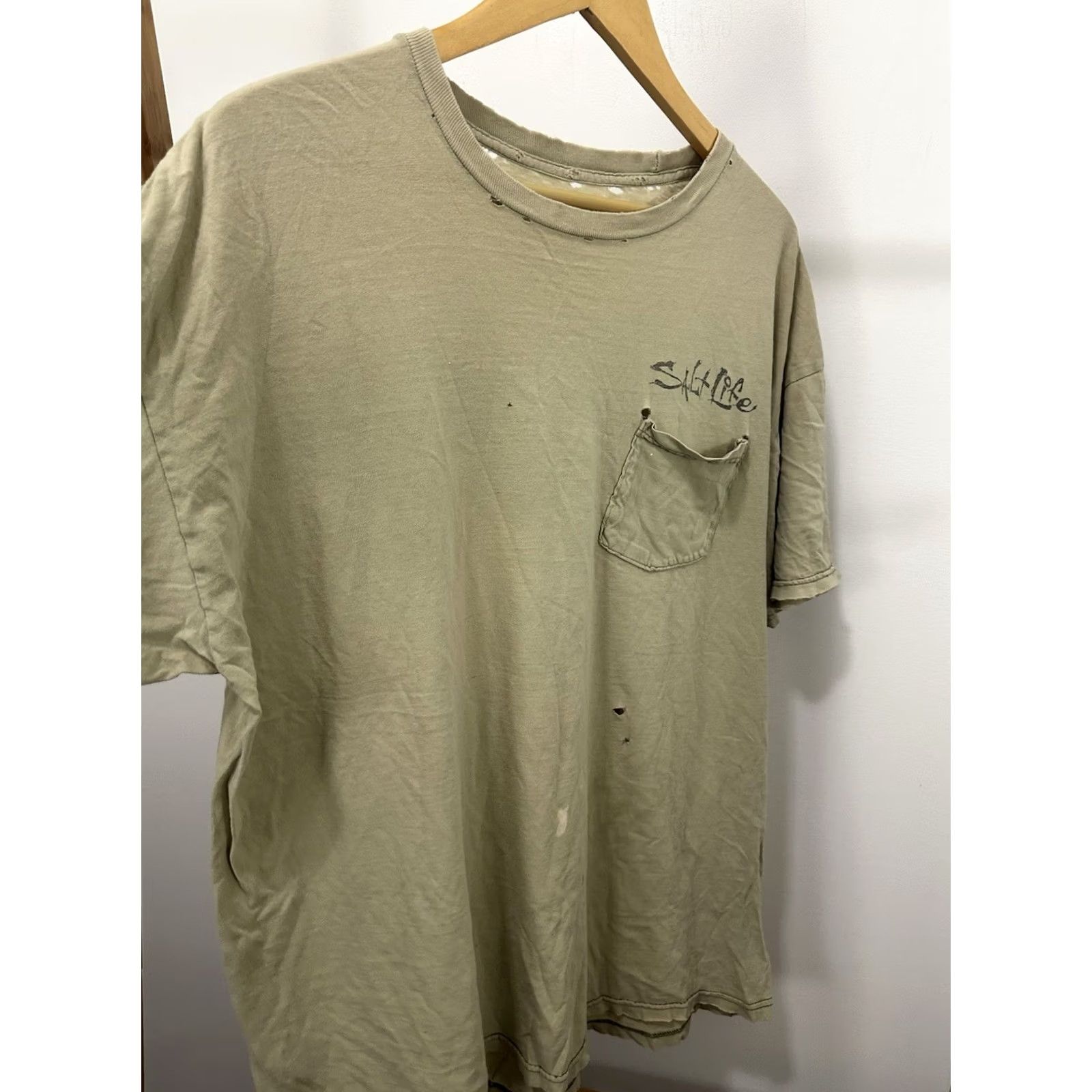 Vintage VTG Salt Life T-Shirt Pocket Shirt XL Brown Mens Distressed Faded Worn Thin Thick Thrashed Ocean Fishing Skull Grunge Art 90s Inspired Size US XL / EU 56 / 4 - 6 Thumbnail