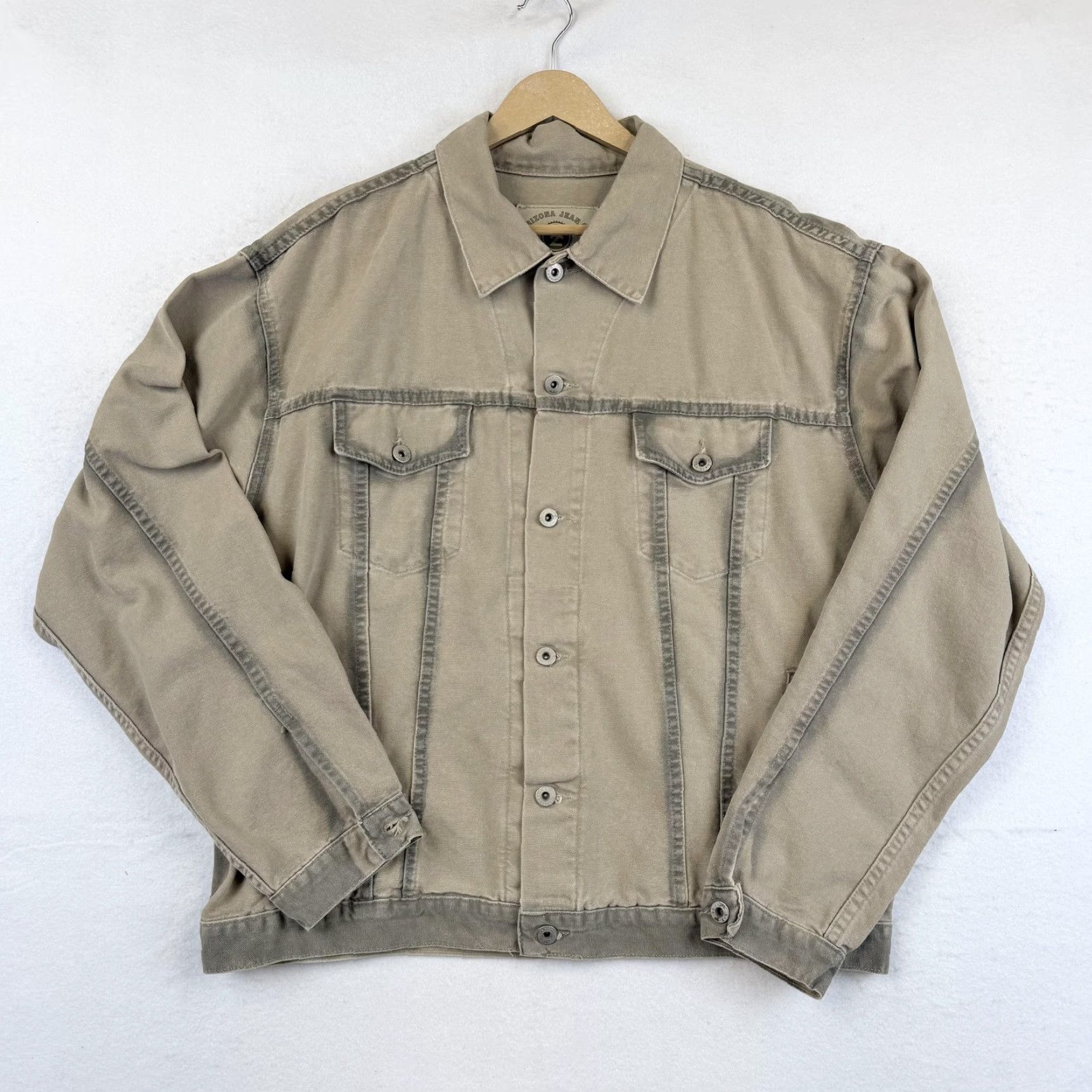 Vintage VINTAGE Arizona Jean Co Jacket Mens L Tan Cotton Canvas Trucker Made USA 00s Military Jacket Casual Workwear Beige Pattern Solid Buttons Mens Size US 33 - 7 Thumbnail