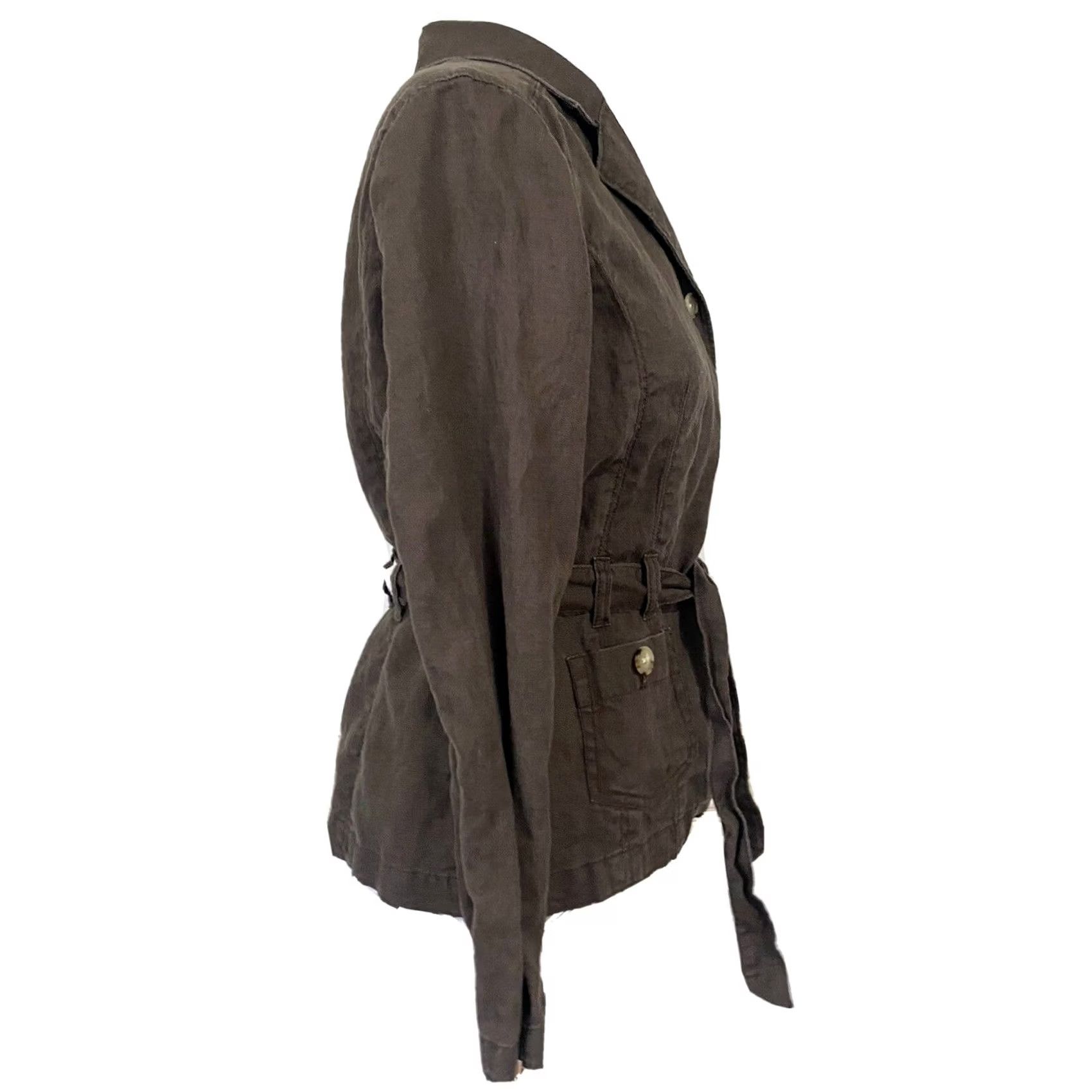 Eddie Bauer Eddie Bauer Women’s Linen Jacket Utility Belted Brown Button Front Sz Petite 10 Size L / US 10 / IT 46 - 5 Thumbnail