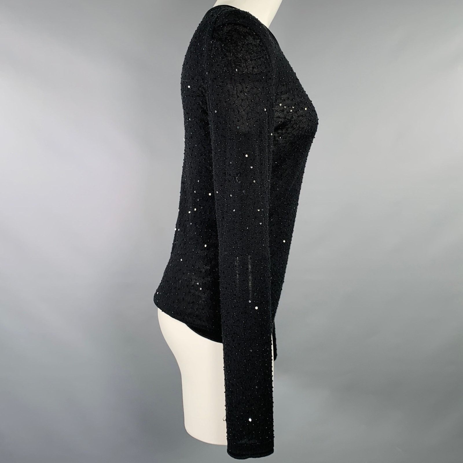 Vivienne Tam 2 Black Silk Cashmere Sequined Crew Neck Pullover Size XS / US 0-2 / IT 36-38 - 3 Thumbnail