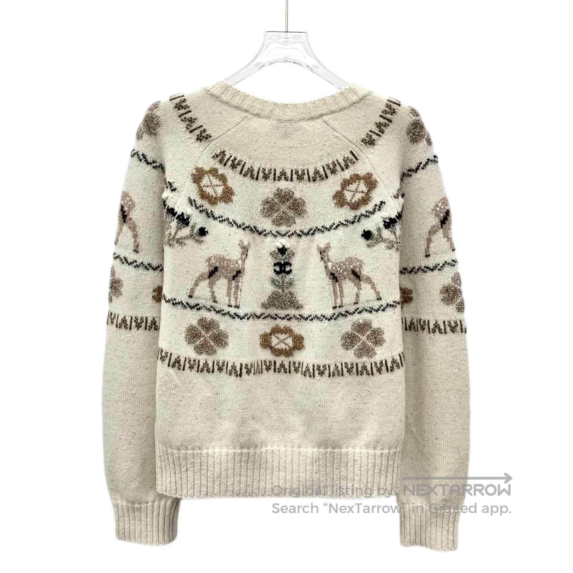 Chanel Chanel Beige Deer Snowflake Inlay Cashmere Round Neck Sing Size S / US 4 / IT 40 - 2 Thumbnail