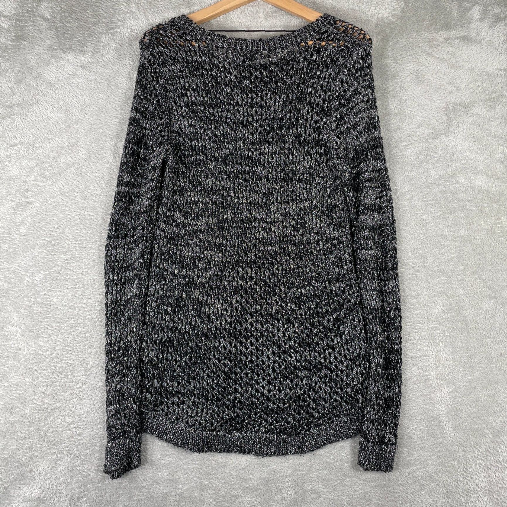Apt. 9 Apt 9 Sweater Womens Large Black Metallic Open Knit Crochet Long Sleeve Size L / US 10 / IT 46 - 7 Thumbnail
