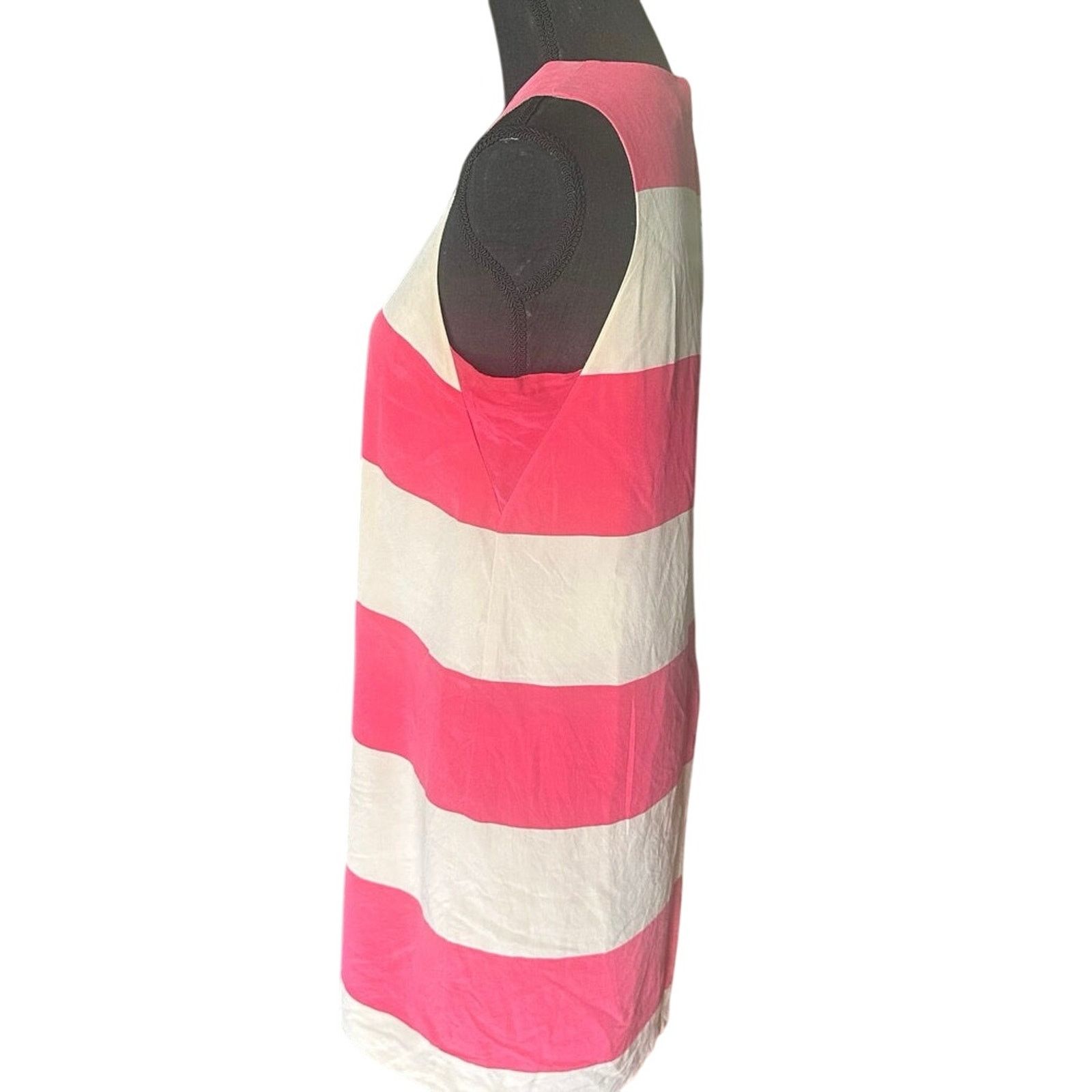 Fossil Fossil 100% Silk Pink & White Striped Sleeveless Dress Size M / US 6-8 / IT 42-44 - 3 Thumbnail