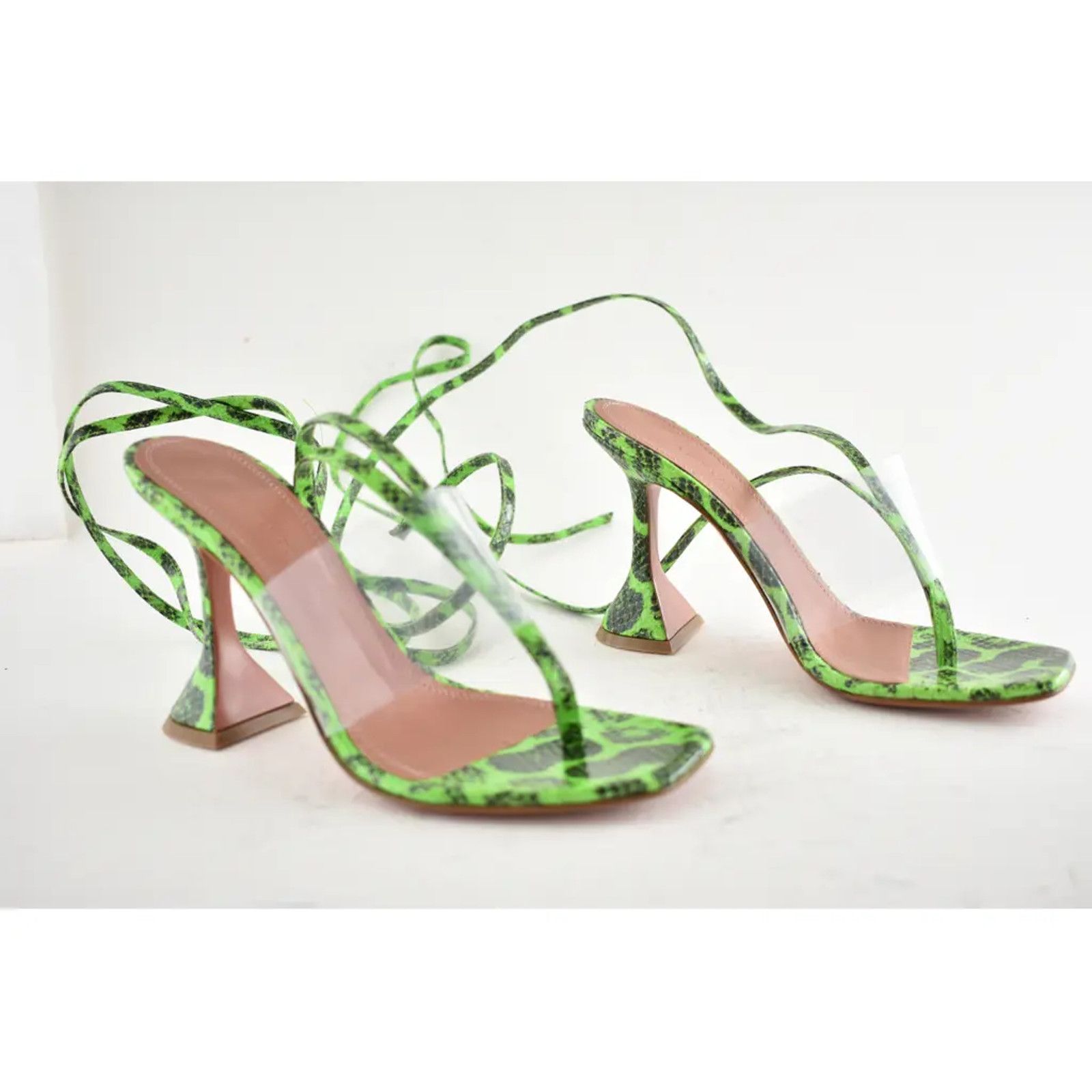 Amina Muaddi Zula Ayer Snake Thong PVC Lace Up Tie Sandal Heel Pump 36.5 Size US 6.5 / IT 36.5 - 4 Thumbnail
