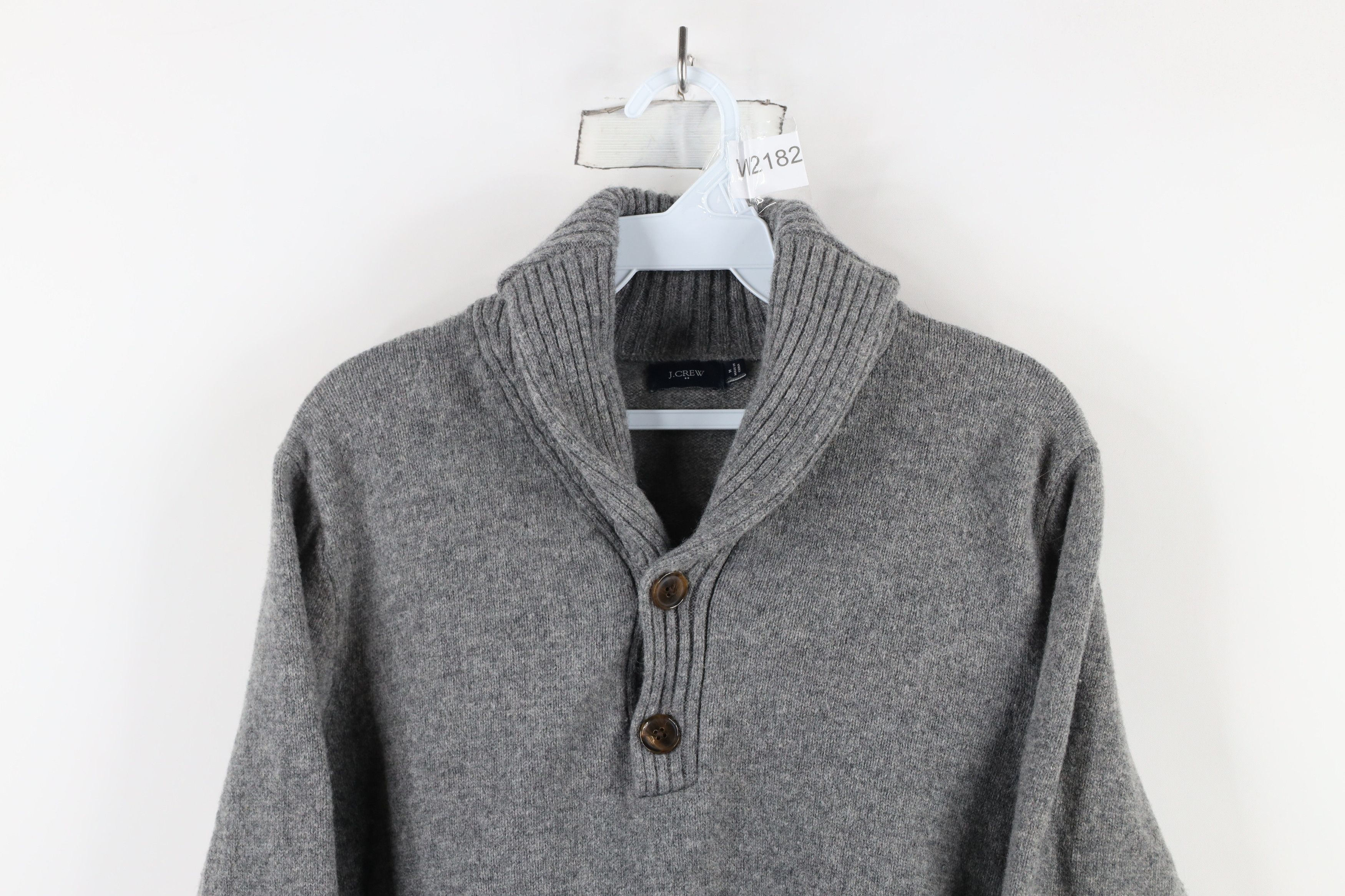 J.Crew × Vintage Vintage J Crew Wool Knit Shawl Collar Henley Sweater Gray Size US M / EU 48-50 / 2 - 2 Thumbnail