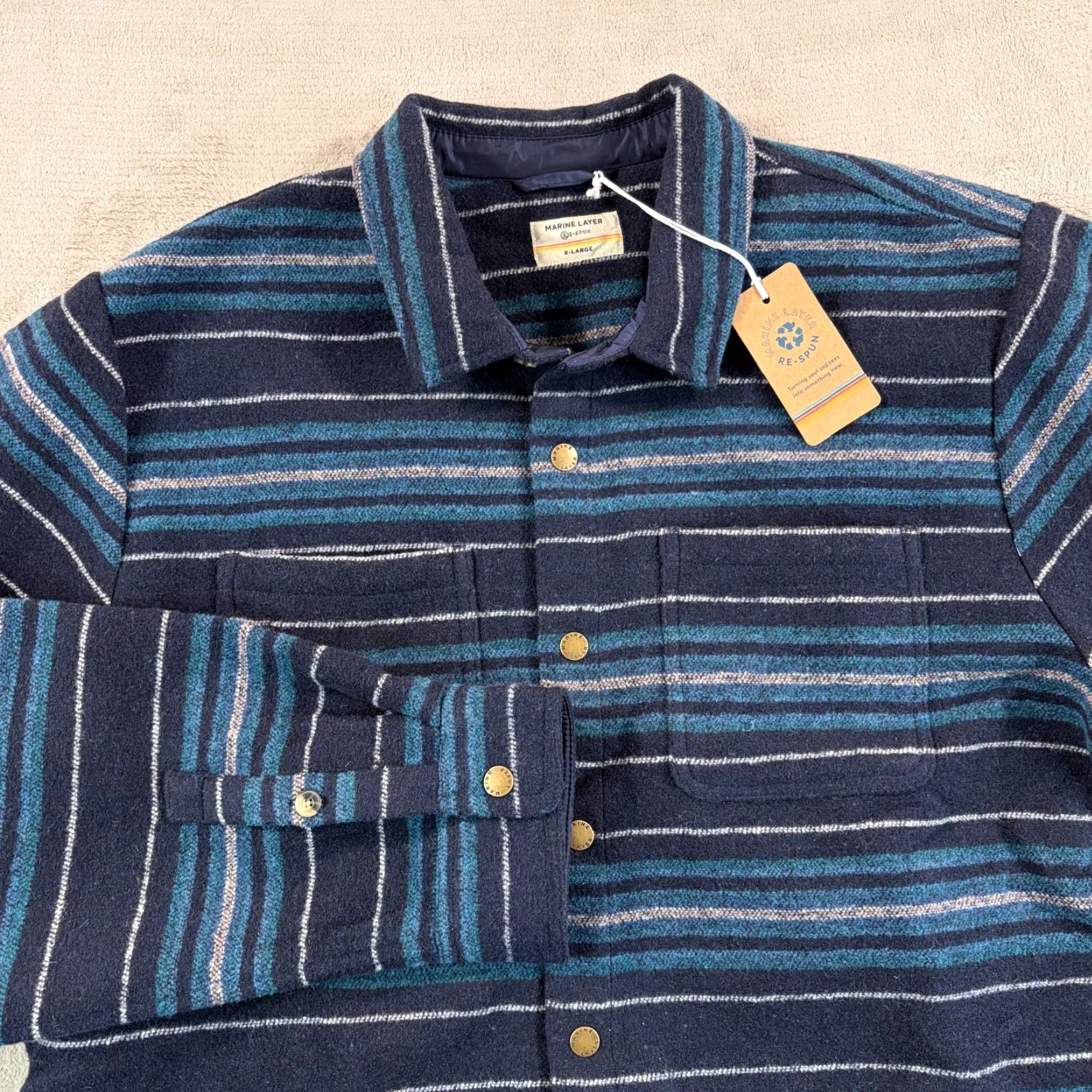 Marine Layer Marine Layer Striped Snap Shacket in Dark Navy Baja Men XL GorpCore NWT Size US XL / EU 56 / 4 - 4 Thumbnail