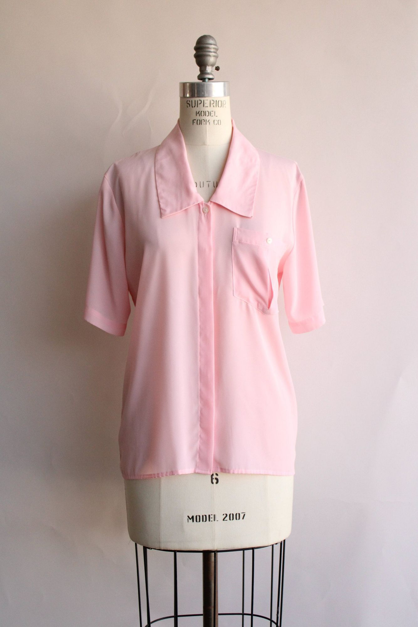 Vintage Vintage 1980s Blouse, Pink Dagger Collar with Pocket, Size 8 Size M / US 6-8 / IT 42-44 - 2 Thumbnail