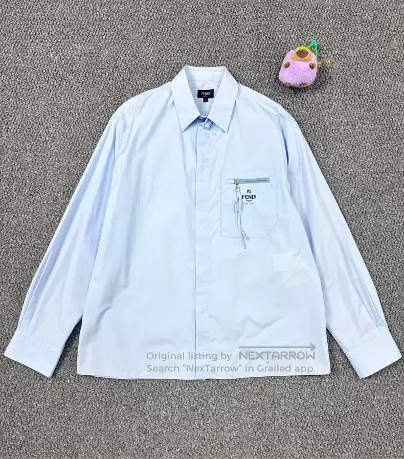 Fendi Fendi Blue Zip Pocket Logo Long Sleeve Shirt Size US XXS / EU 40 - 1 Thumbnail