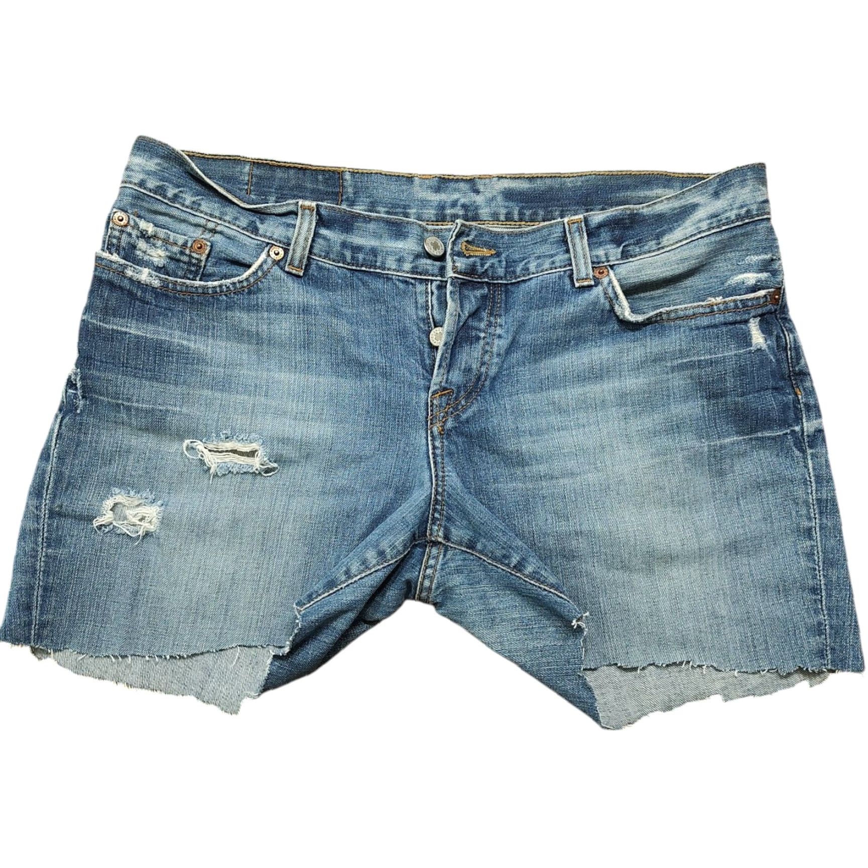 Lucky Brand VTG Lucky Brand Denim Shorts Cut Off 14/32 Womens 5-Pocket Button USA Blue 100% Cotton 90s Cowgirl Style Womens) Size 36" / US 14 / IT 50 - 2 Thumbnail