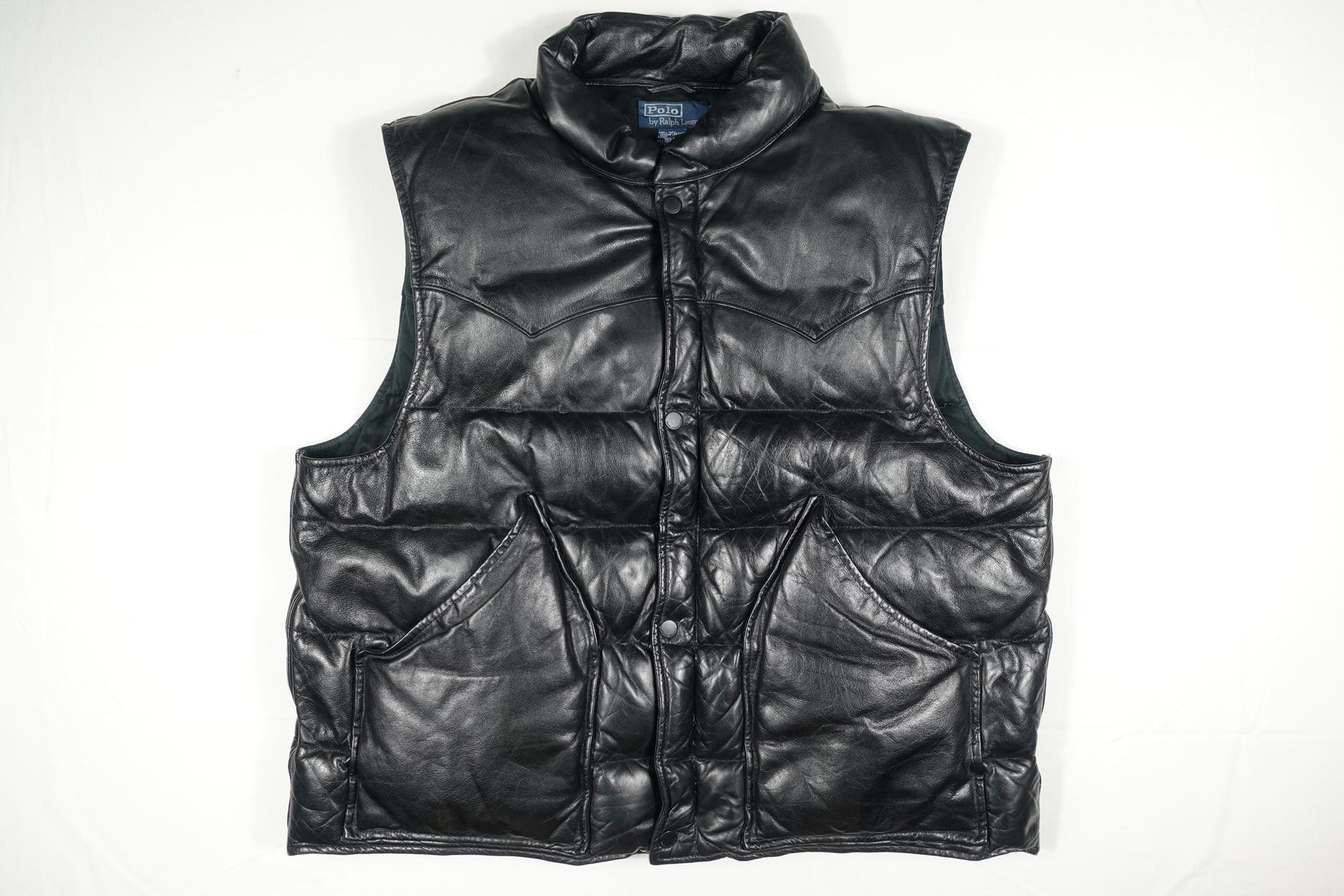 Polo Ralph Lauren Polo Ralph Lauren Vest Jacket Leather Puffer Down Black XXL Grailed