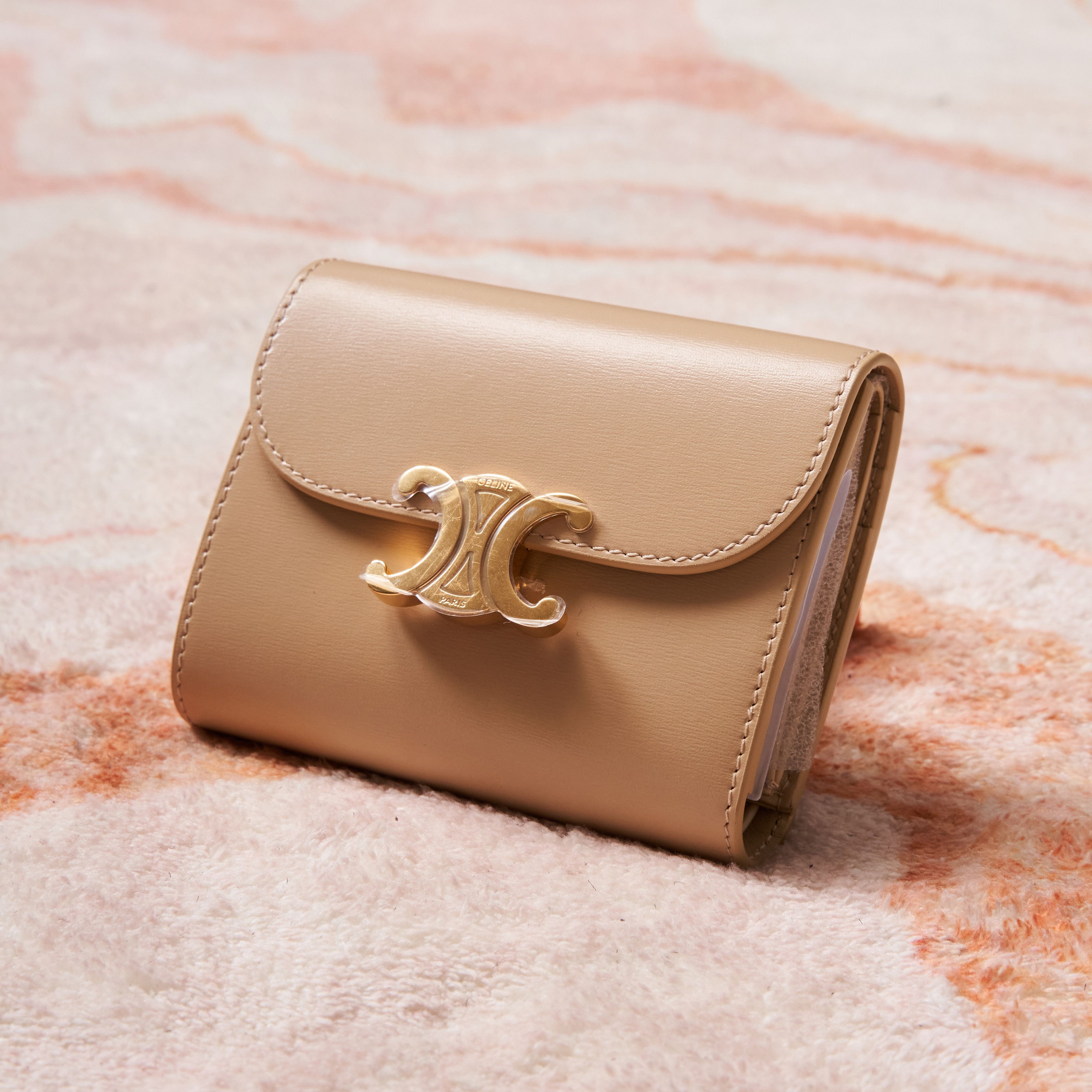 Celine CELINE Small Wallet Triomphe In Shiny Calfskin BEIGE Size ONE SIZE - 4 Thumbnail