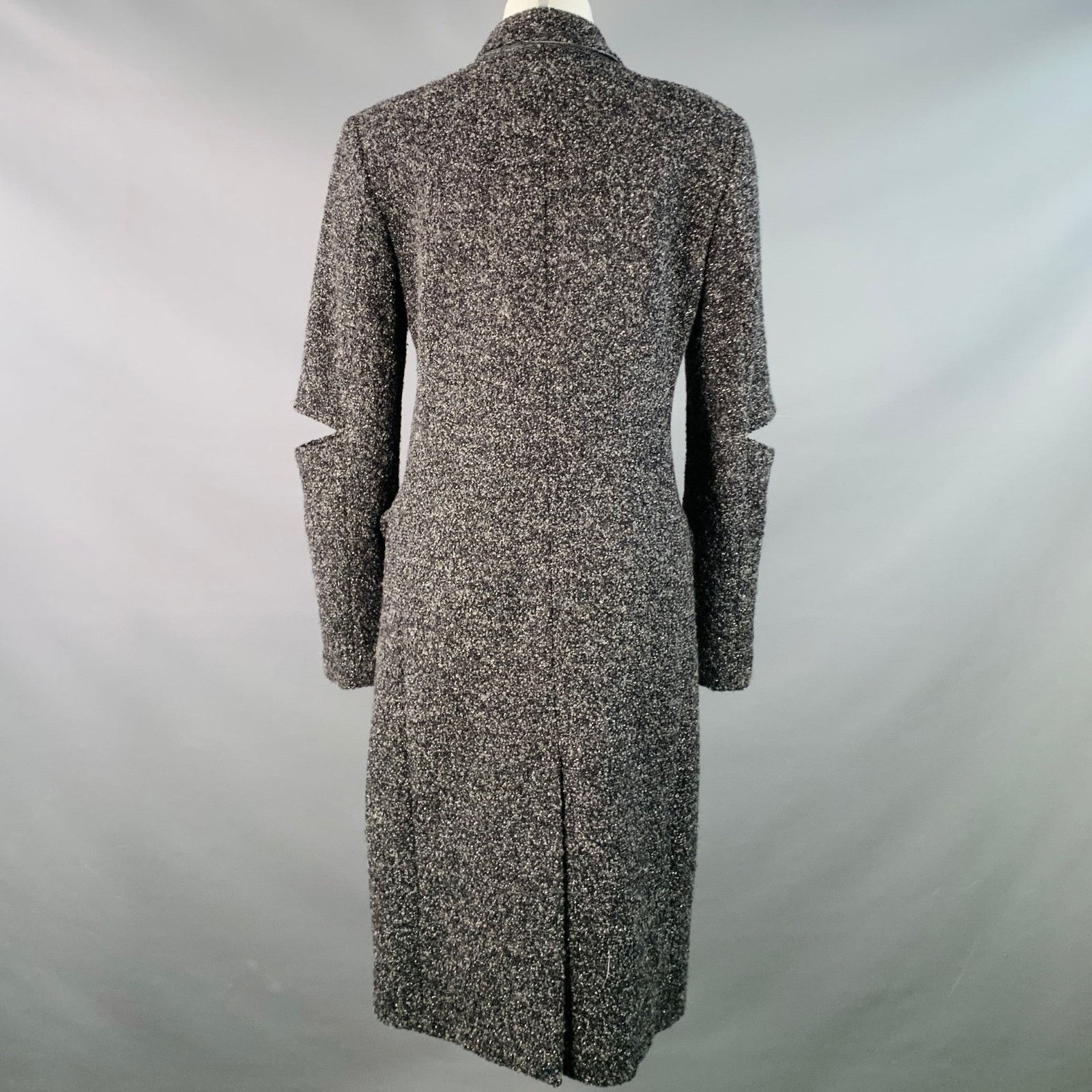 Michael Kors Size 4 Grey Black Silver Wool Blend Tweed Cutouts Coat Size S / US 4 / IT 40 - 4 Thumbnail