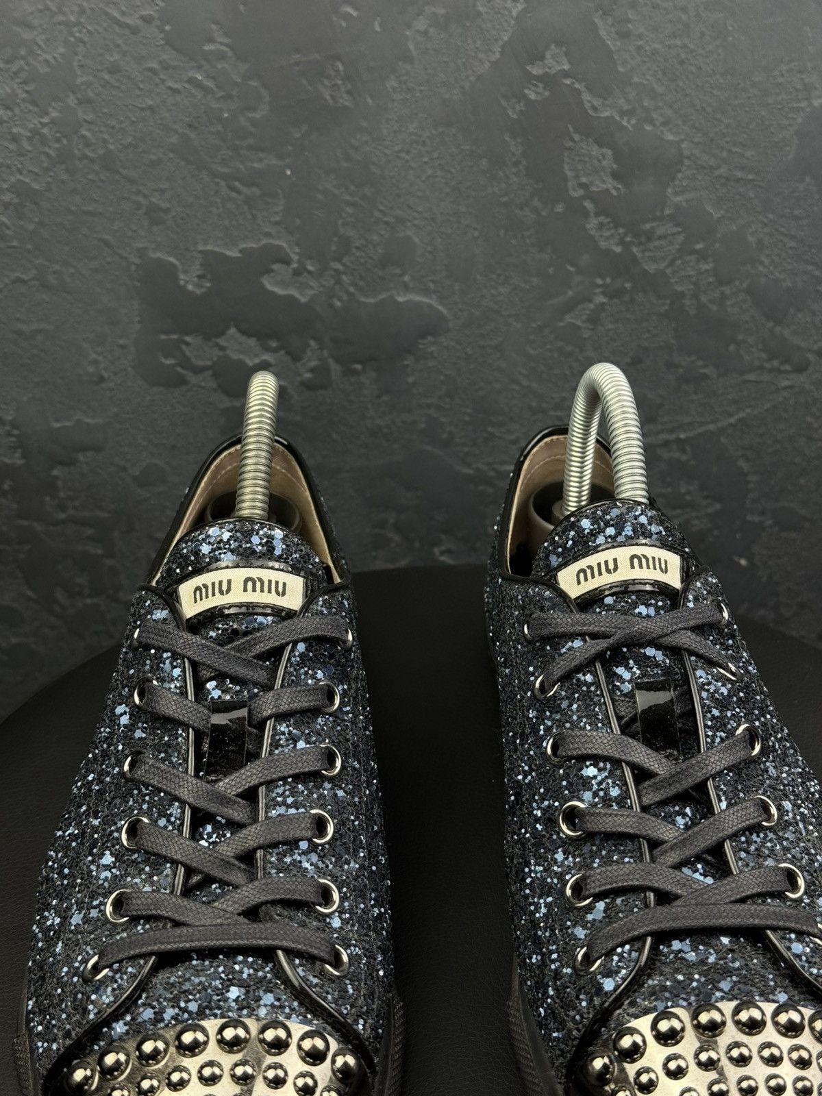 Miu Miu Miu Miu Glitter Dark Blue Studded Blue Trainer Sneakers Size US 10 / IT 40 - 6 Thumbnail