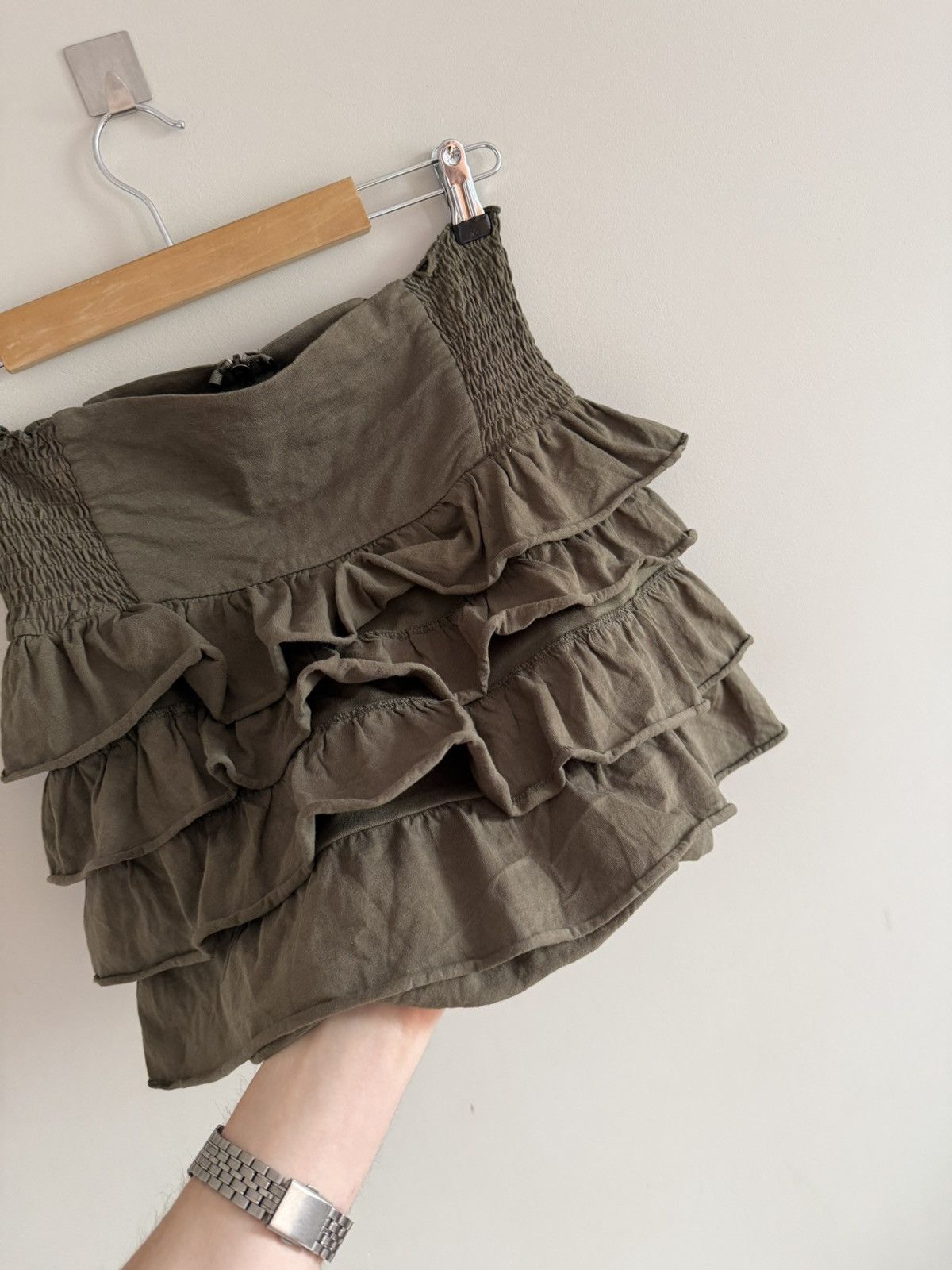 Vintage Vintage Ruffled Mini Skirt Khaki Size 28" / US 6 / IT 42 - 4 Thumbnail