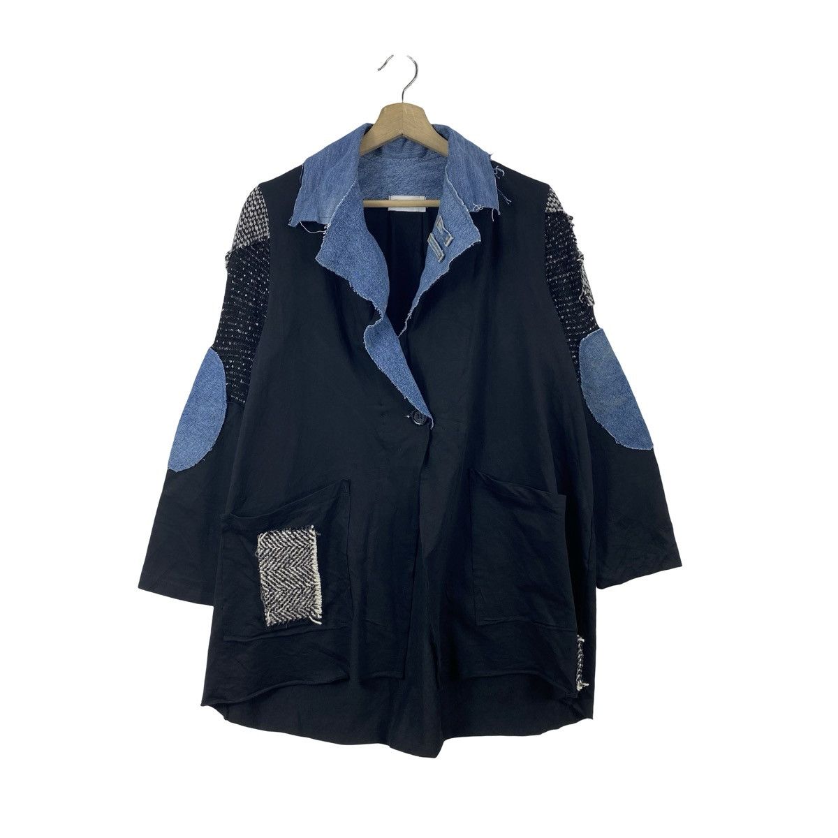 Vintage Vintage PLANET FLORENCE Patchwork Denim Collar Jacket Coat Size S / US 4 / IT 40 - 3 Thumbnail