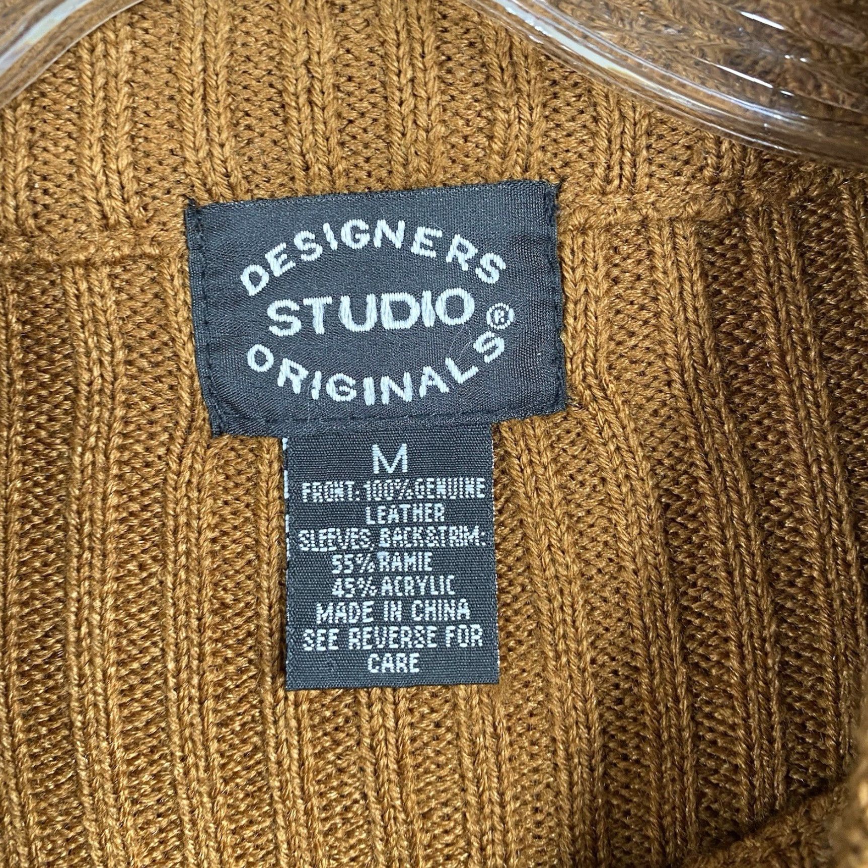 Vintage Designers Originals Zip Cardigan Sweater M Brown Leather Knit 80s /Knit Zipper Slim Women Size M / US 6-8 / IT 42-44 - 5 Thumbnail