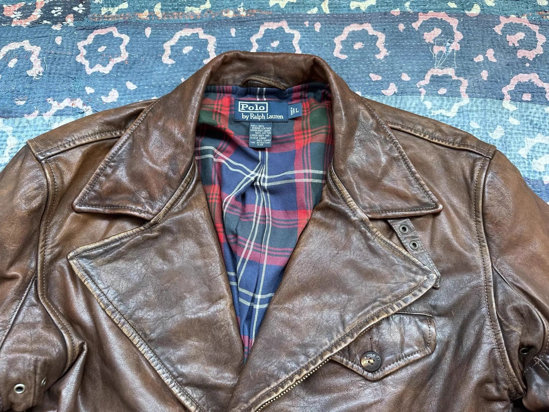 Polo Ralph Lauren RRL Distressed Slant Zipper Biker Leather Jacket L Size US L / EU 52-54 / 3 - 3 Thumbnail