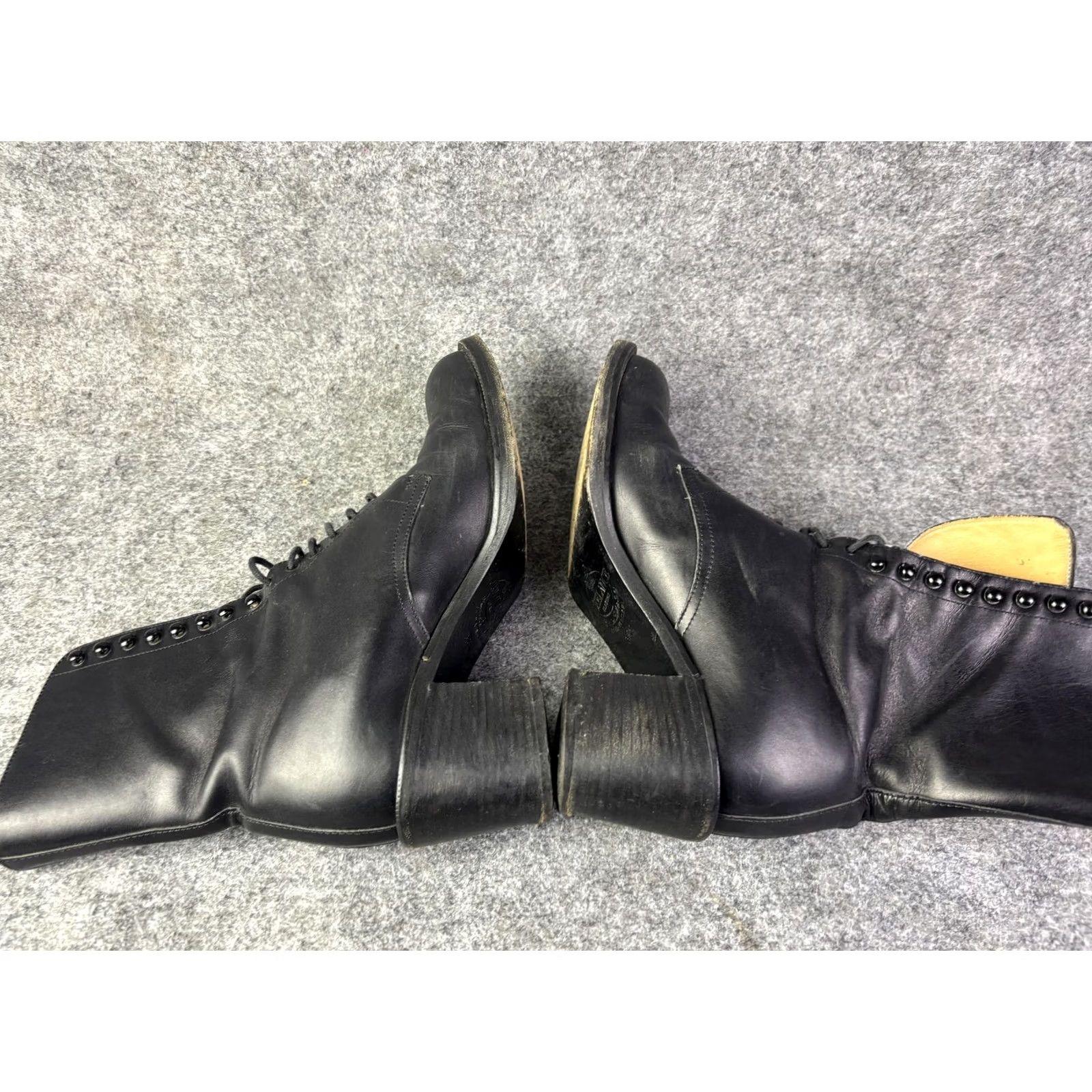 Lancel FREE LANCE Boots Womens 6 Black Leather Lace Up Mid Calf Block Heel 4301 Size US 6 / IT 36 - 6 Thumbnail