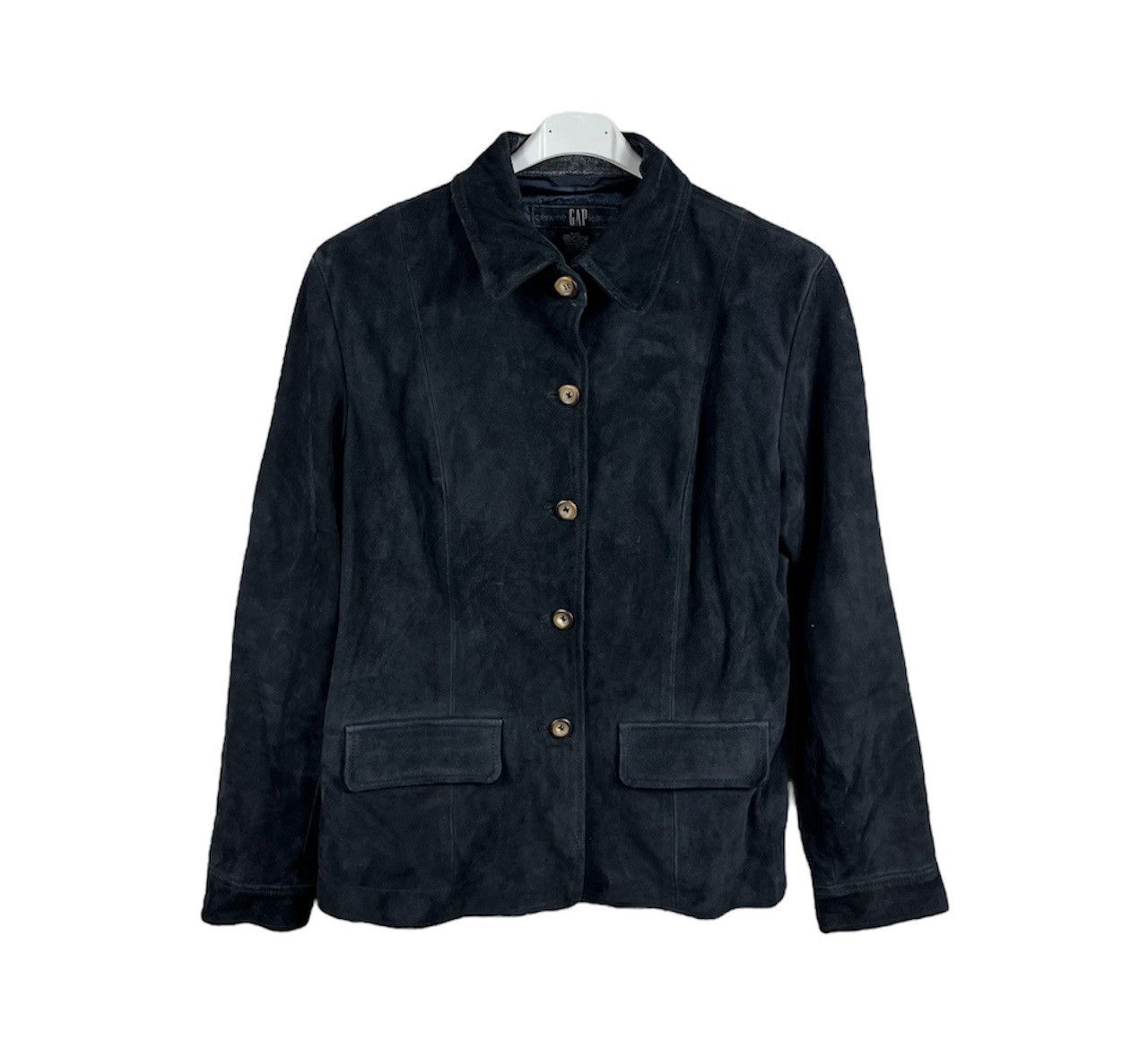 image of Vintage 90's Gap Genuine Leather Suede Velvet Button Jacket in Black, Men's (Size Medium)