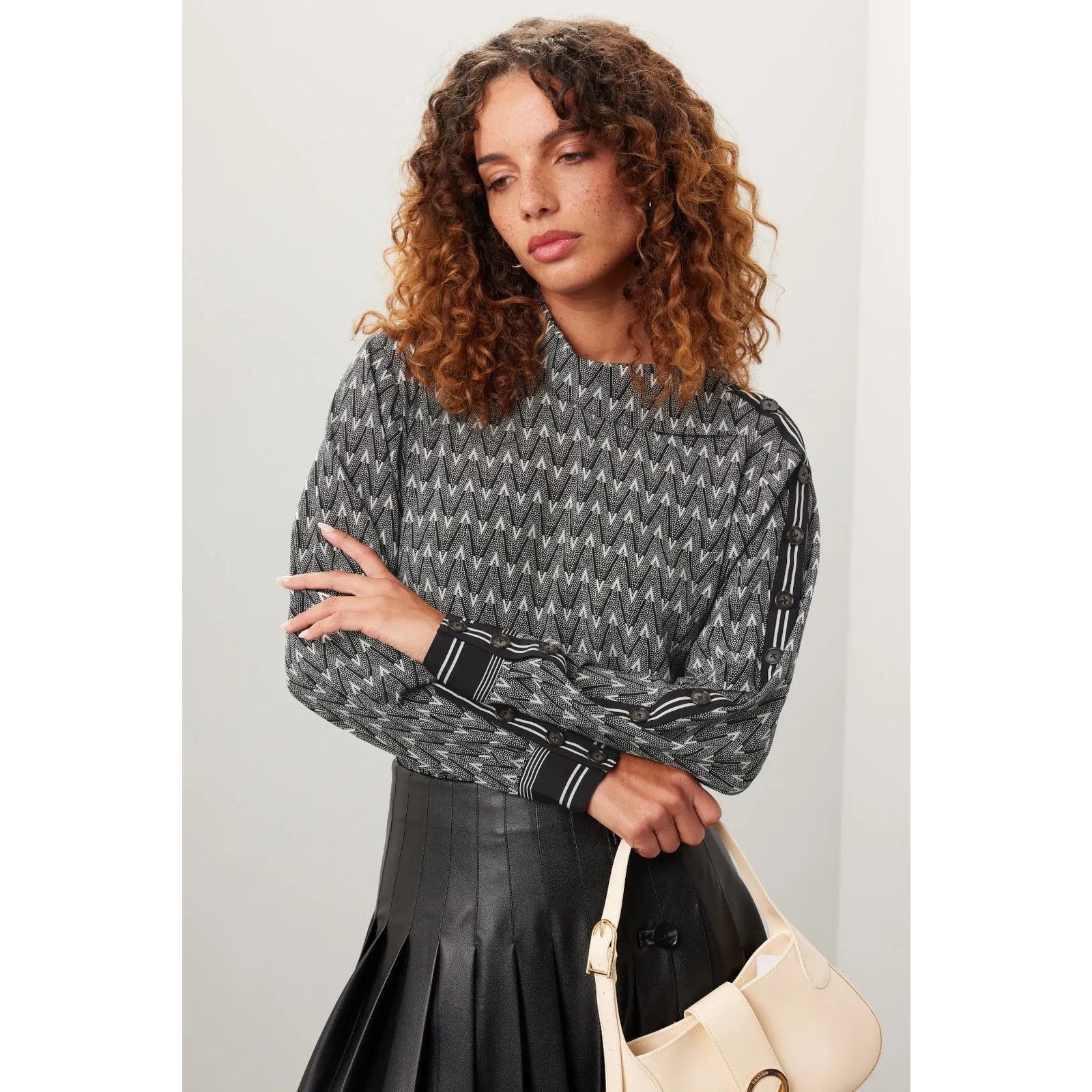 Veronica Beard VERONICA BEARD Clarkson Printed Silk Blend Long Sleeve Top Size L / US 10 / IT 46 - 1 Thumbnail