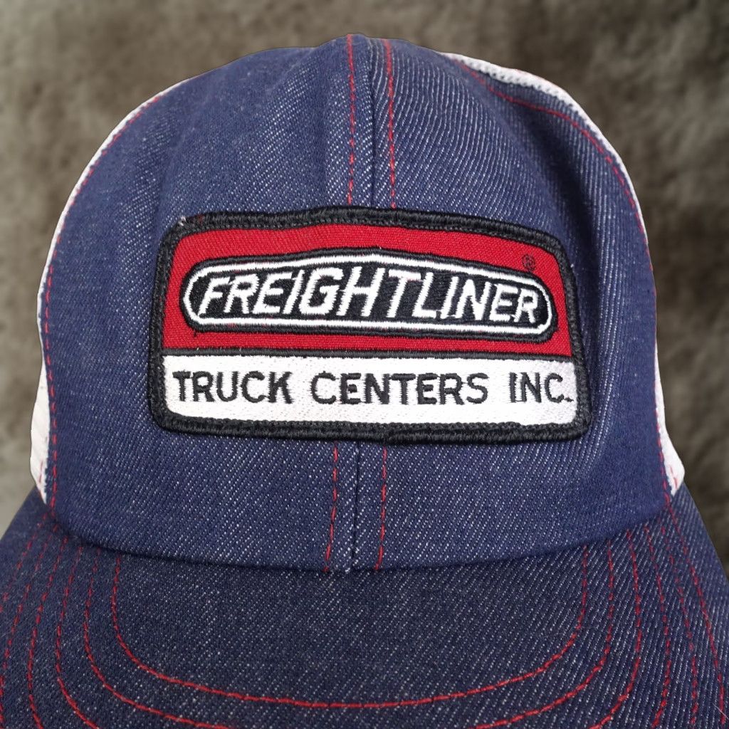 Denime VINTAGE FREIGHTLINER TRUCK CENTERS DENIM BLUE JEAN USA MADE TRUCKER HAT CAP Size US 35 - 1 Thumbnail