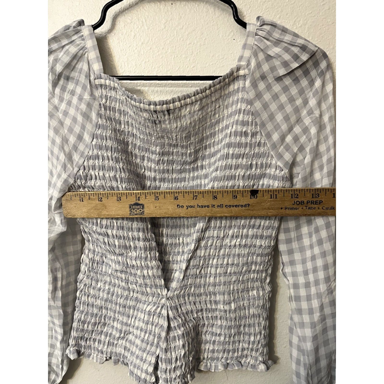 Ann Taylor ANN TAYLOR PETITE Grey GINGHAM Square Neck SMOCKED Top XS Blouse Womens Shirt Size XS / US 0-2 / IT 36-38 - 5 Thumbnail