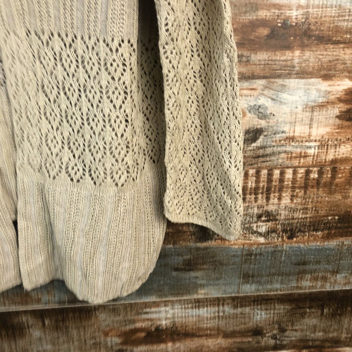Homespun Knitwear × Japanese Brand × Vintage DL Merci Grace crochet meshnet Brown Cardigan Knitwear #C529 Size L / US 10 / IT 46 - 8 Thumbnail