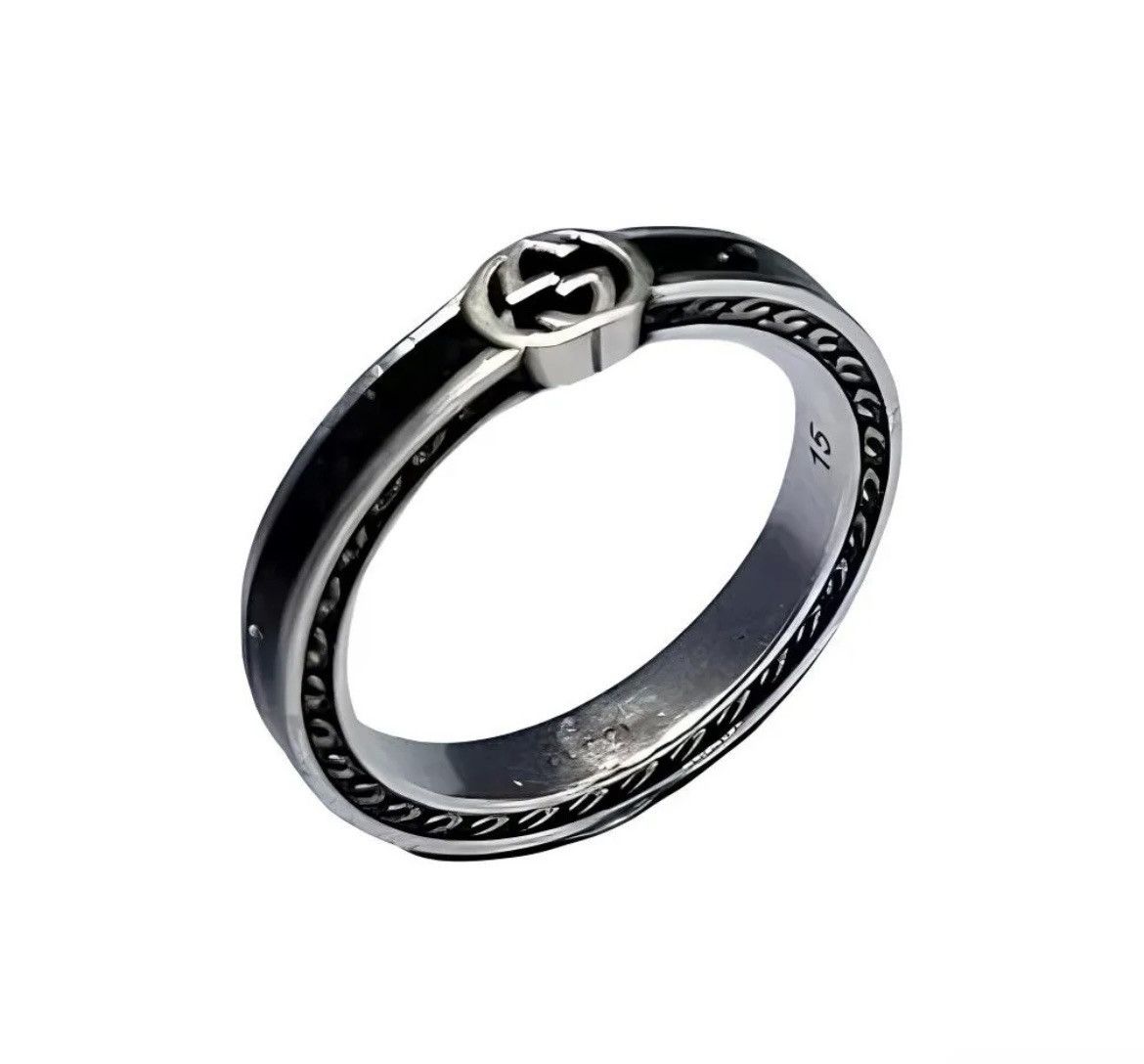 Gucci Gucci Interlocking G Enamel Thin Ring Black Ag925 Size ONE SIZE - 1 Thumbnail