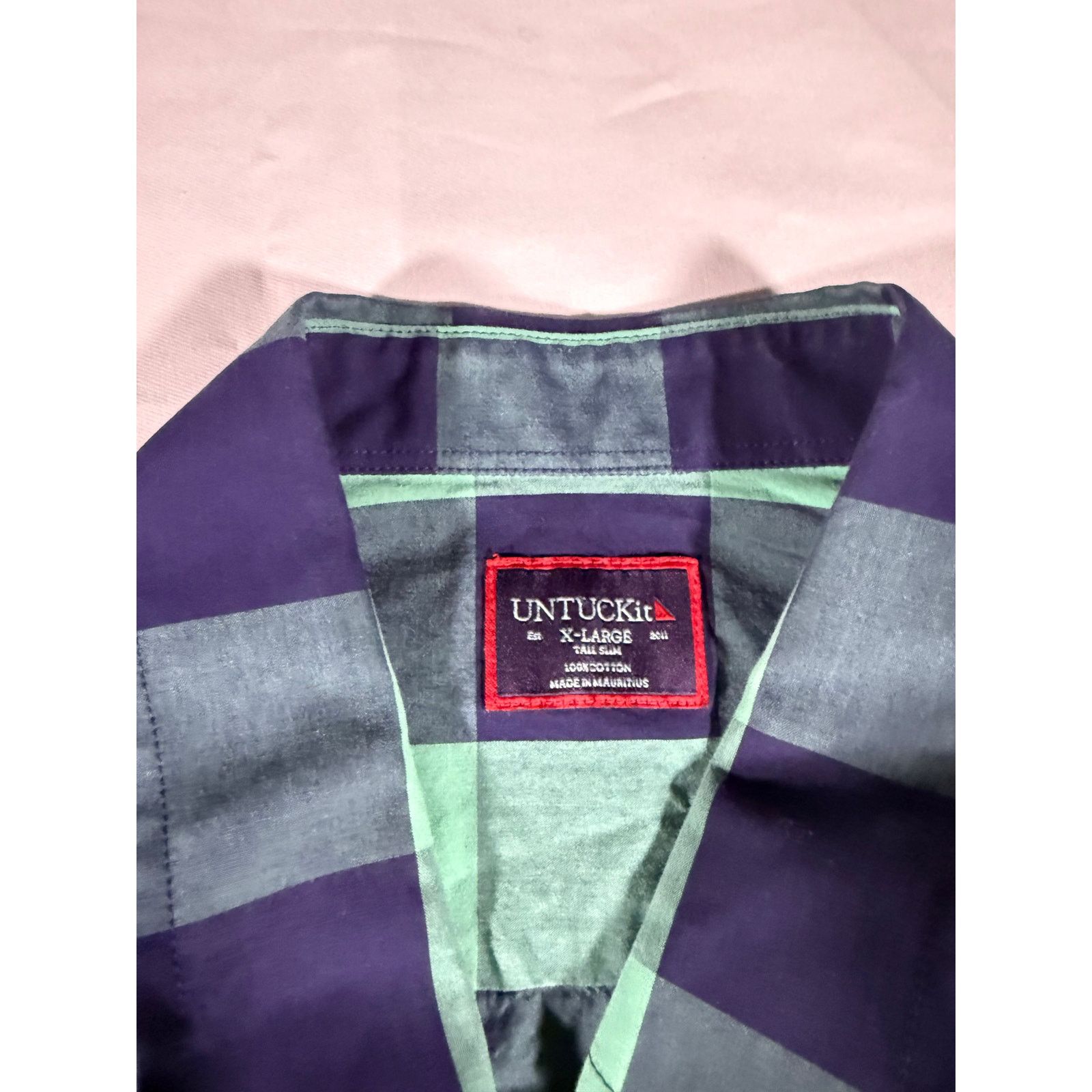 UNTUCKit UNTUCKit Men’s XL Tall Slim Button Down Shirt Green Navy Size US XL / EU 56 / 4 - 3 Thumbnail